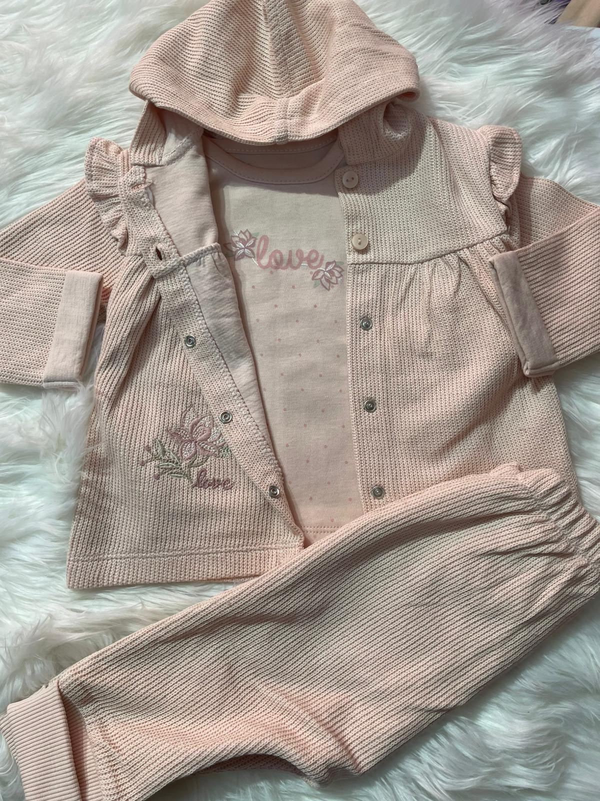 BEBEK CARAMEL BEBE ÇİÇEK DETAYLI FİTİLLİ 3'LÜ TAKIM