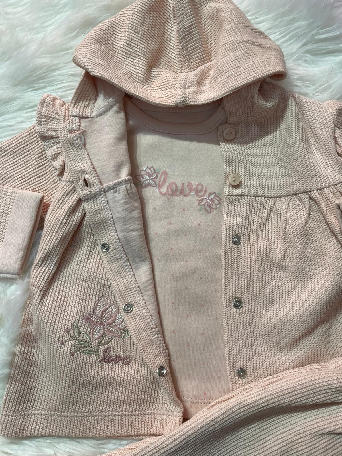 BEBEK CARAMEL BEBE ÇİÇEK DETAYLI FİTİLLİ 3'LÜ TAKIM
