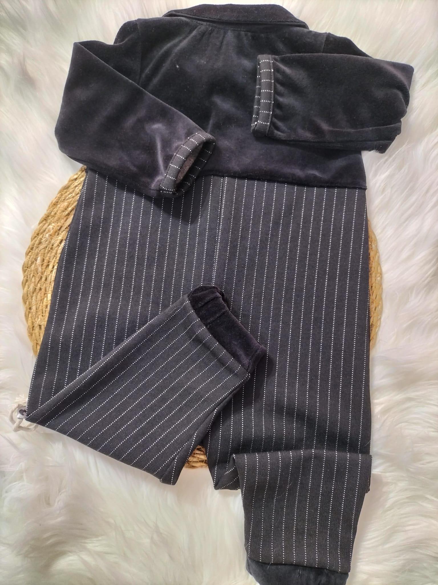 BEBEK CARAMEL BEBE TURUNCU SİYAH CİZGİLİ ÜSTÜ KADİFE PATİKSİZ SALOPET TULUM