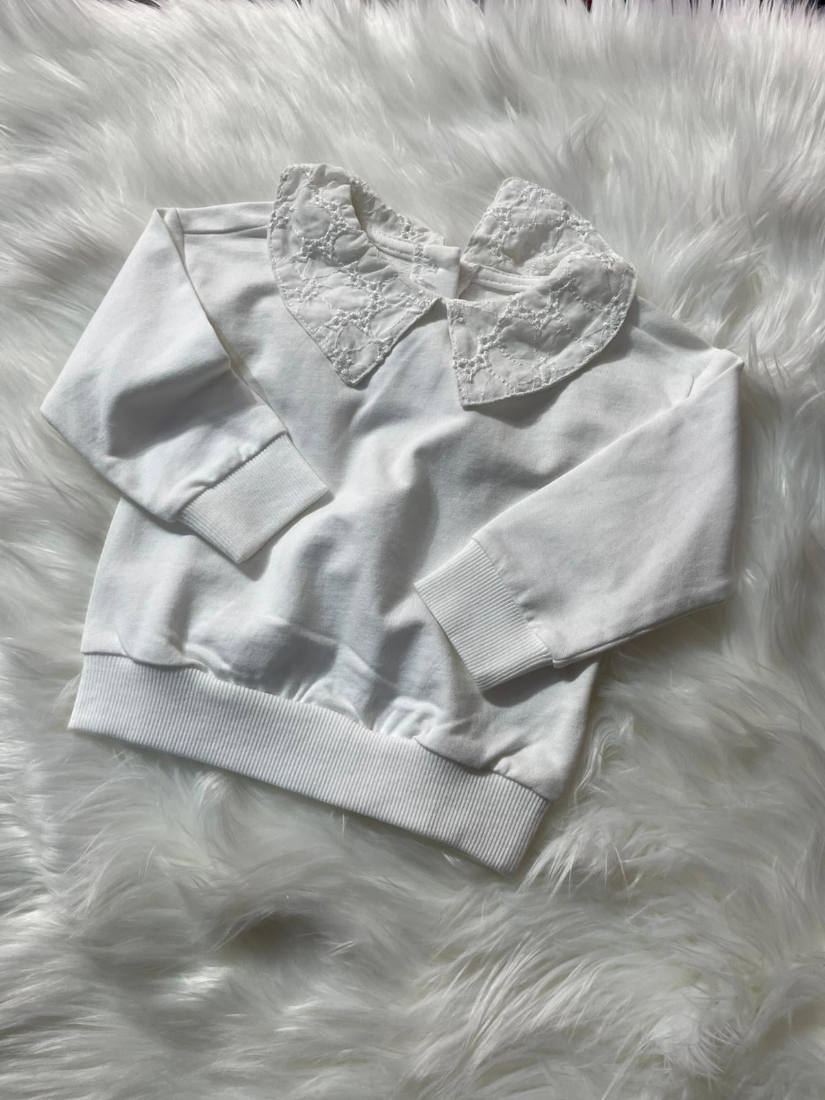 BEBEK DANTEL YAKALI BEYAZ SWEATSHİRT