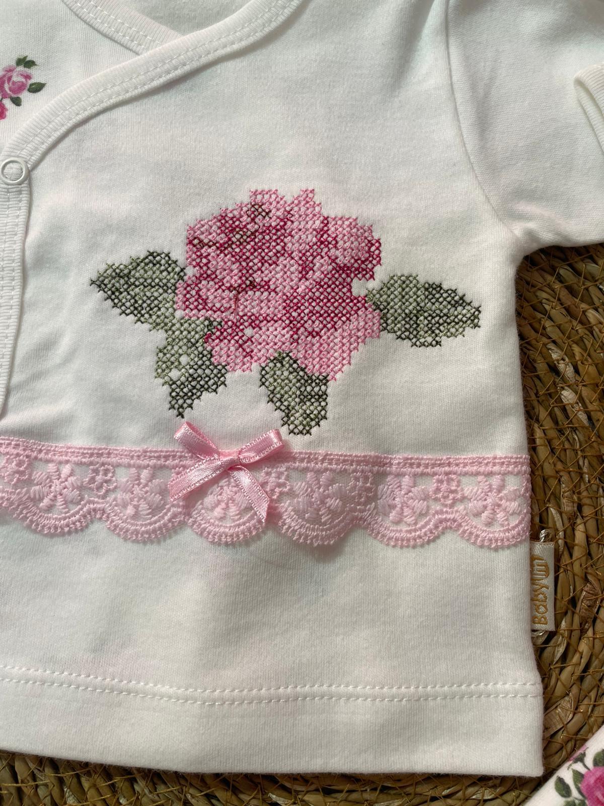 BEBEK NAKIŞ DESENLİ ÇİÇEK DETAYLI 5'Lİ HASTANE ÇIKIŞI