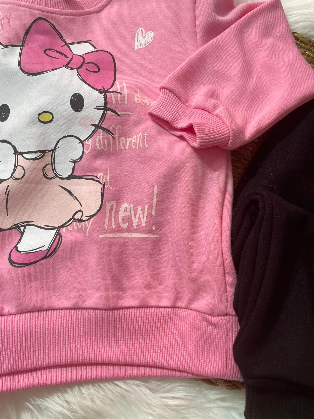 ÇOCUK BASKILI PEMBE SİYAH BASKILI ALT ÜST TAKIM
