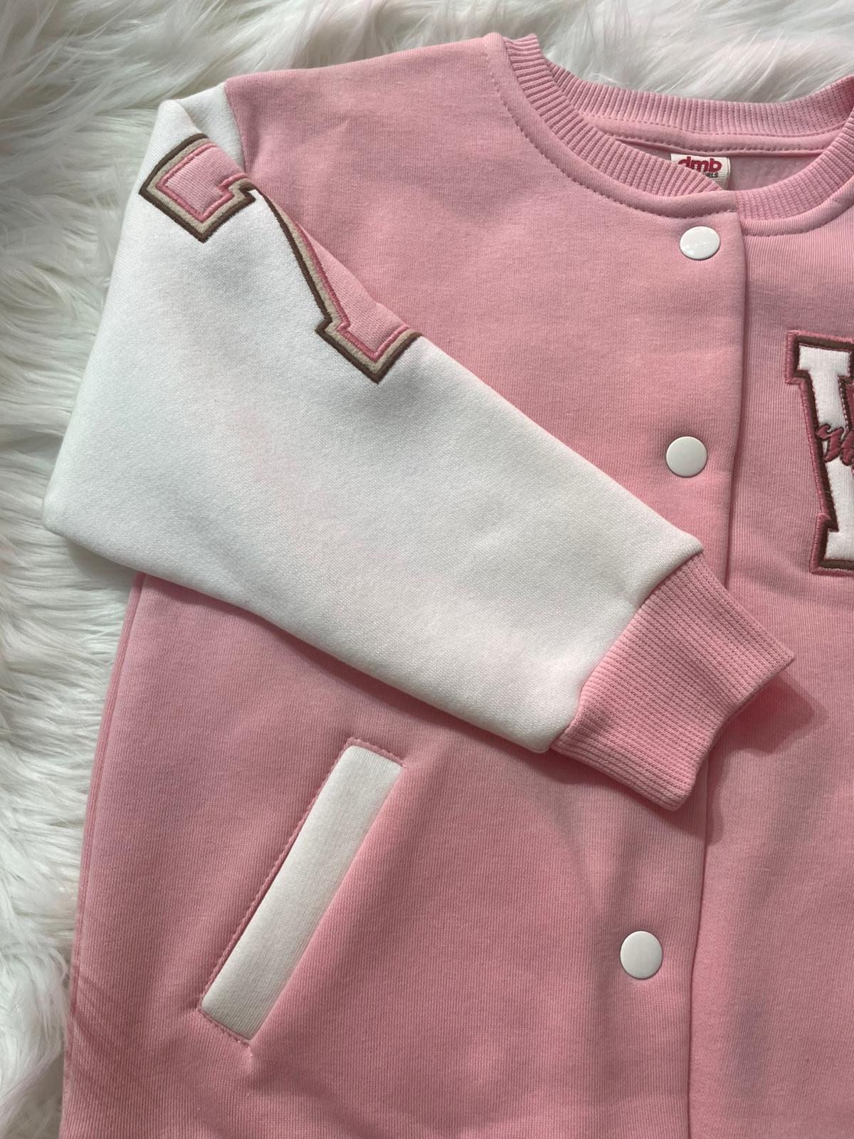 ÇOCUK PEMBE 3 İPLİK ŞARDONLU KOLEJ CEKET