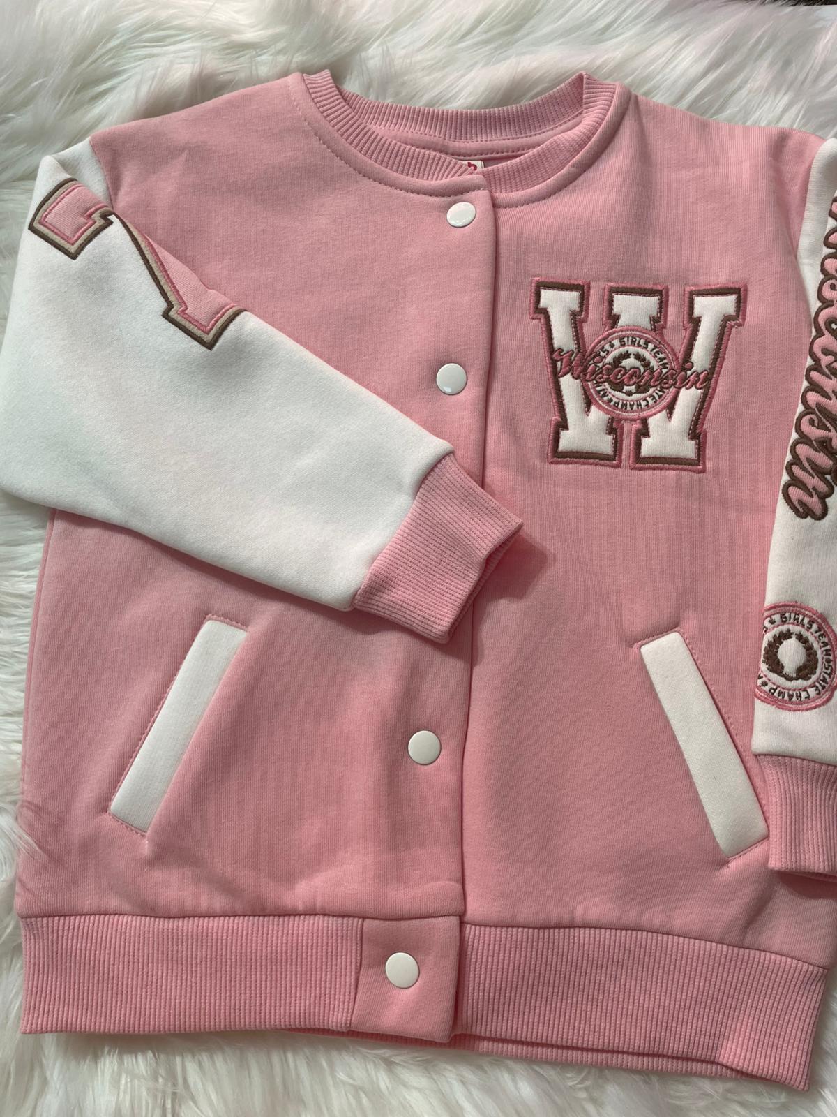ÇOCUK PEMBE 3 İPLİK ŞARDONLU KOLEJ CEKET