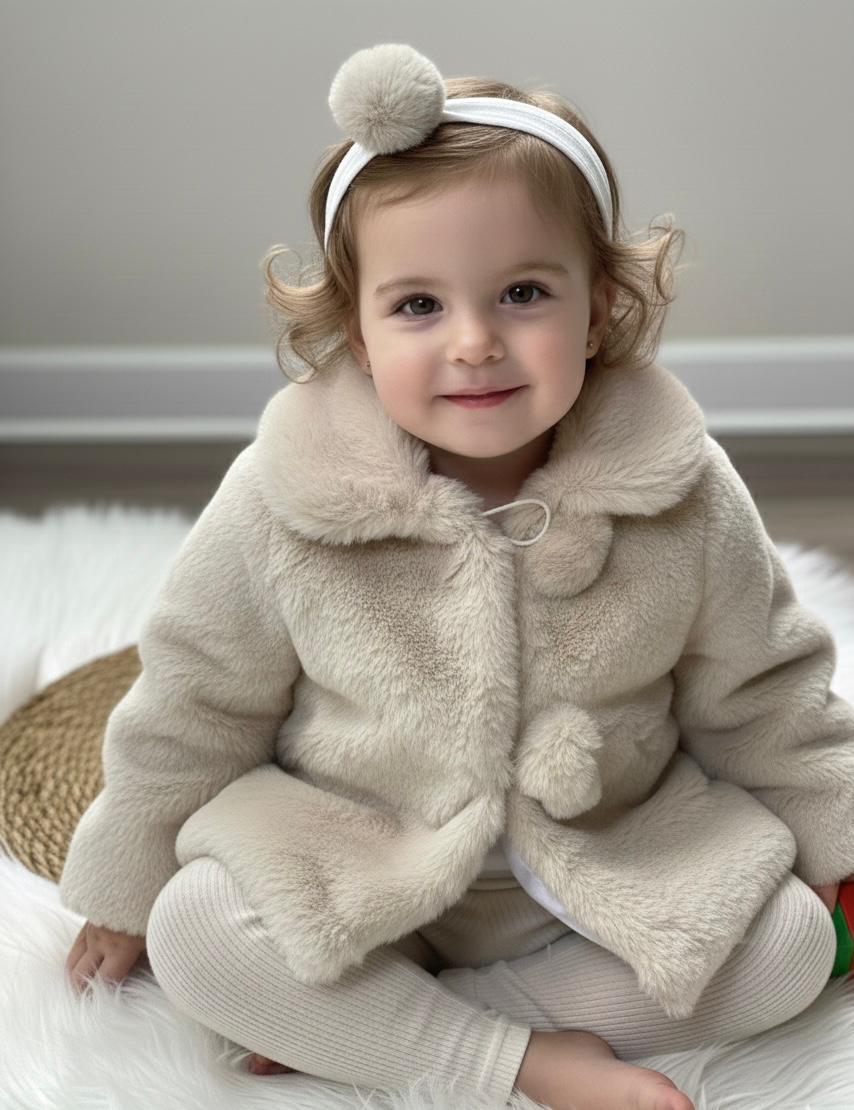 DÜZ RENK BANDANALI PONPON DÜĞMELİ ANGORA PELUŞ KIZ