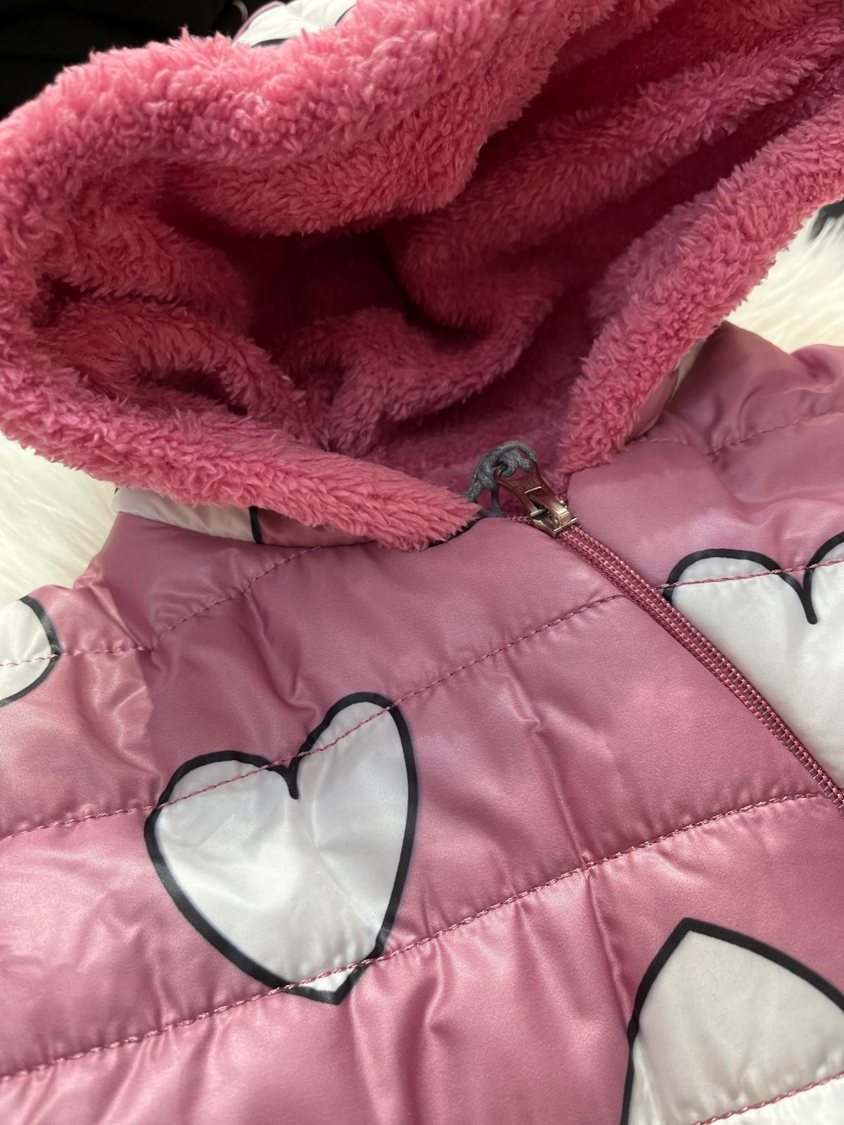KALP DESENLİ PEMBE İÇ KISMI PELUŞ ASTRONOT KIZ ÇOCUK MONT