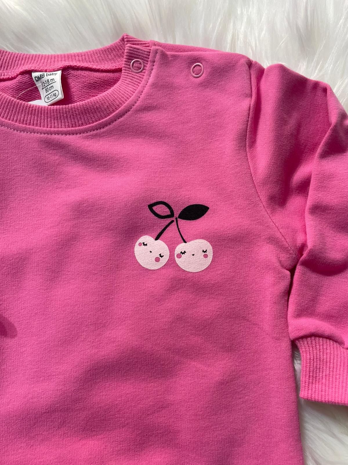 KIZ BEBEK KİRAZ DESENLİ PEMBE ALT ÜST TAKIM 