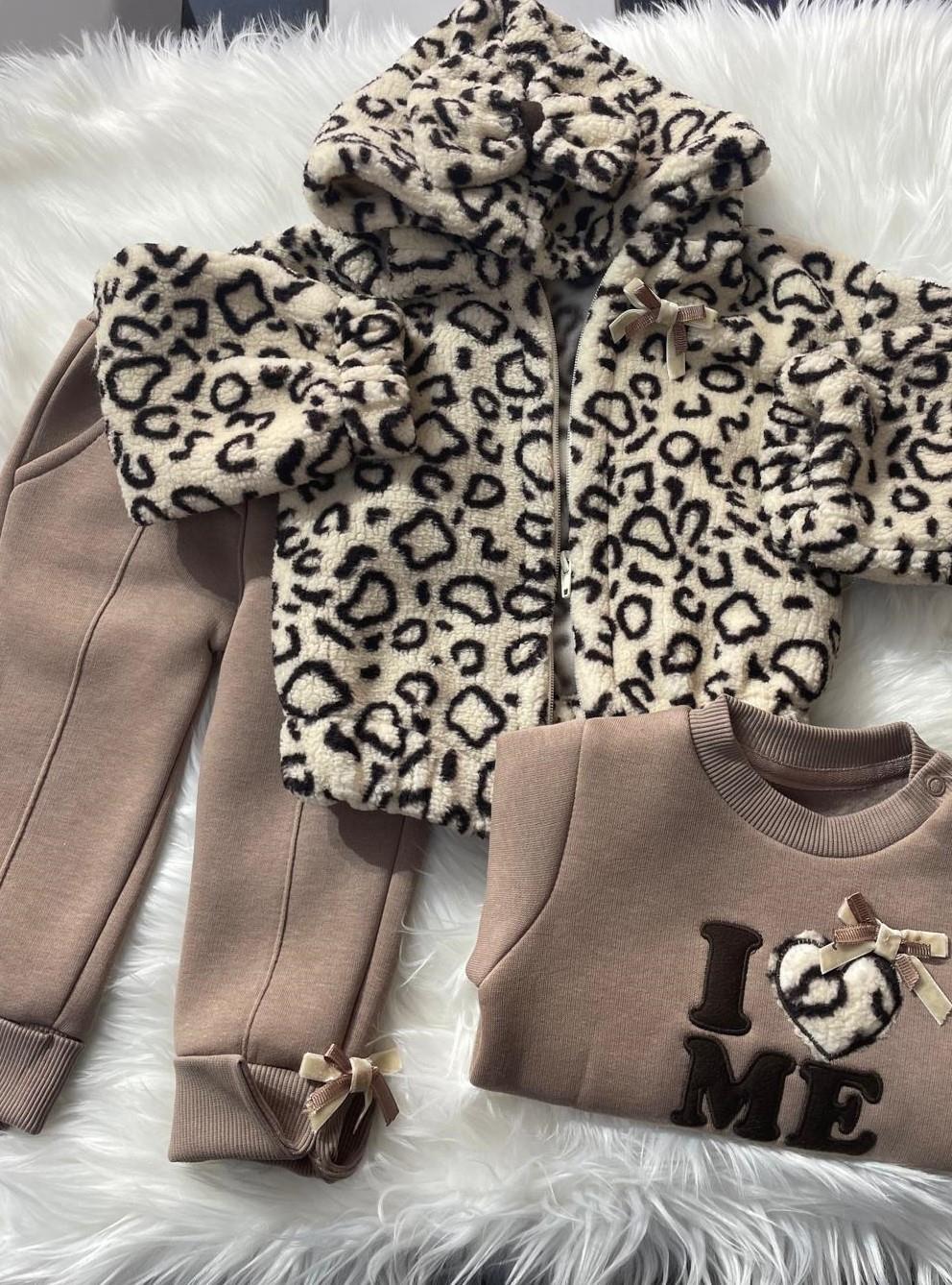 LEOPAR CEKETLİ İÇ KISMI ŞARDONLU BEBEK TAKIM