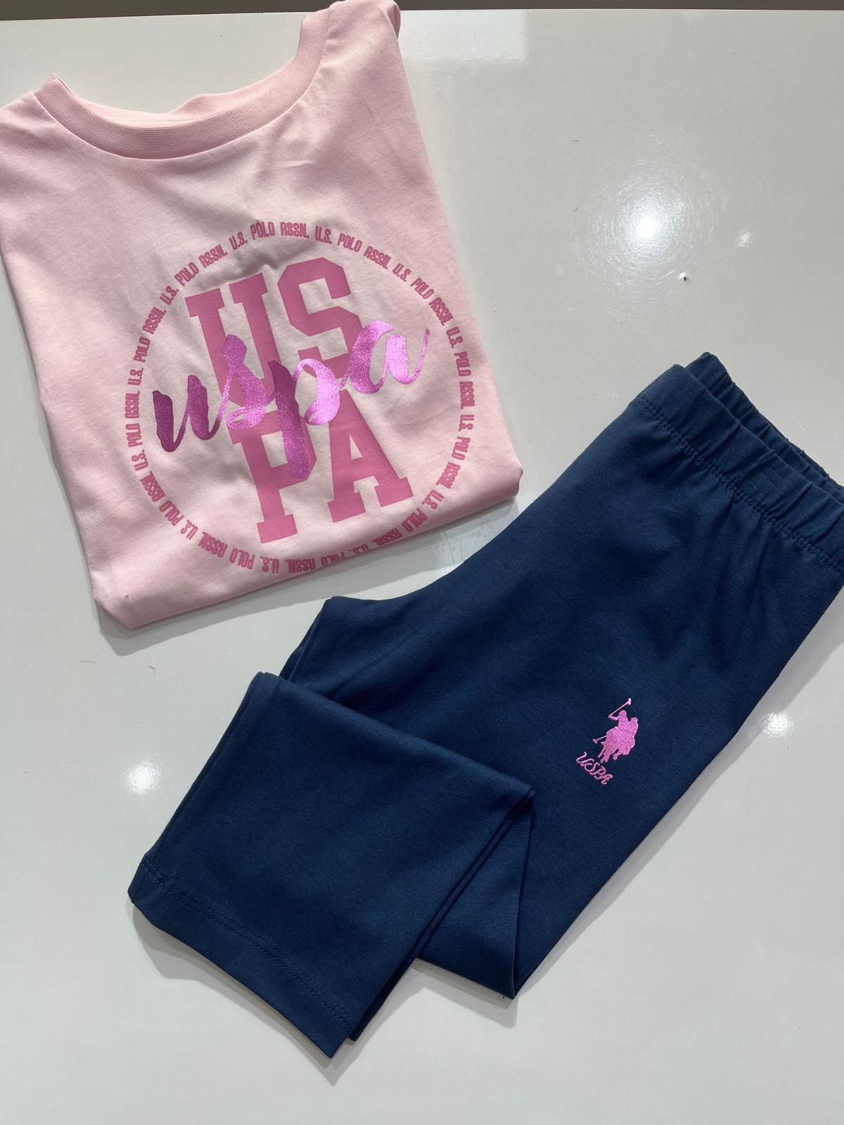 U.S. POLO KIZ ÇOCUK TAYTLI PEMBE İKİLİ TAKIM