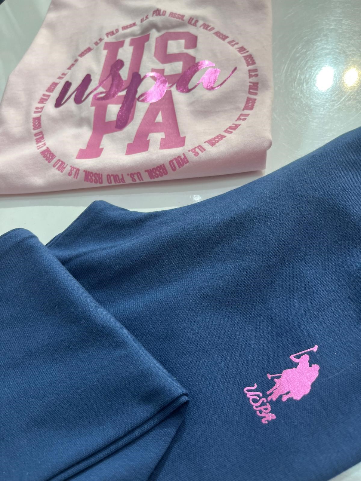 U.S. POLO KIZ ÇOCUK TAYTLI PEMBE İKİLİ TAKIM