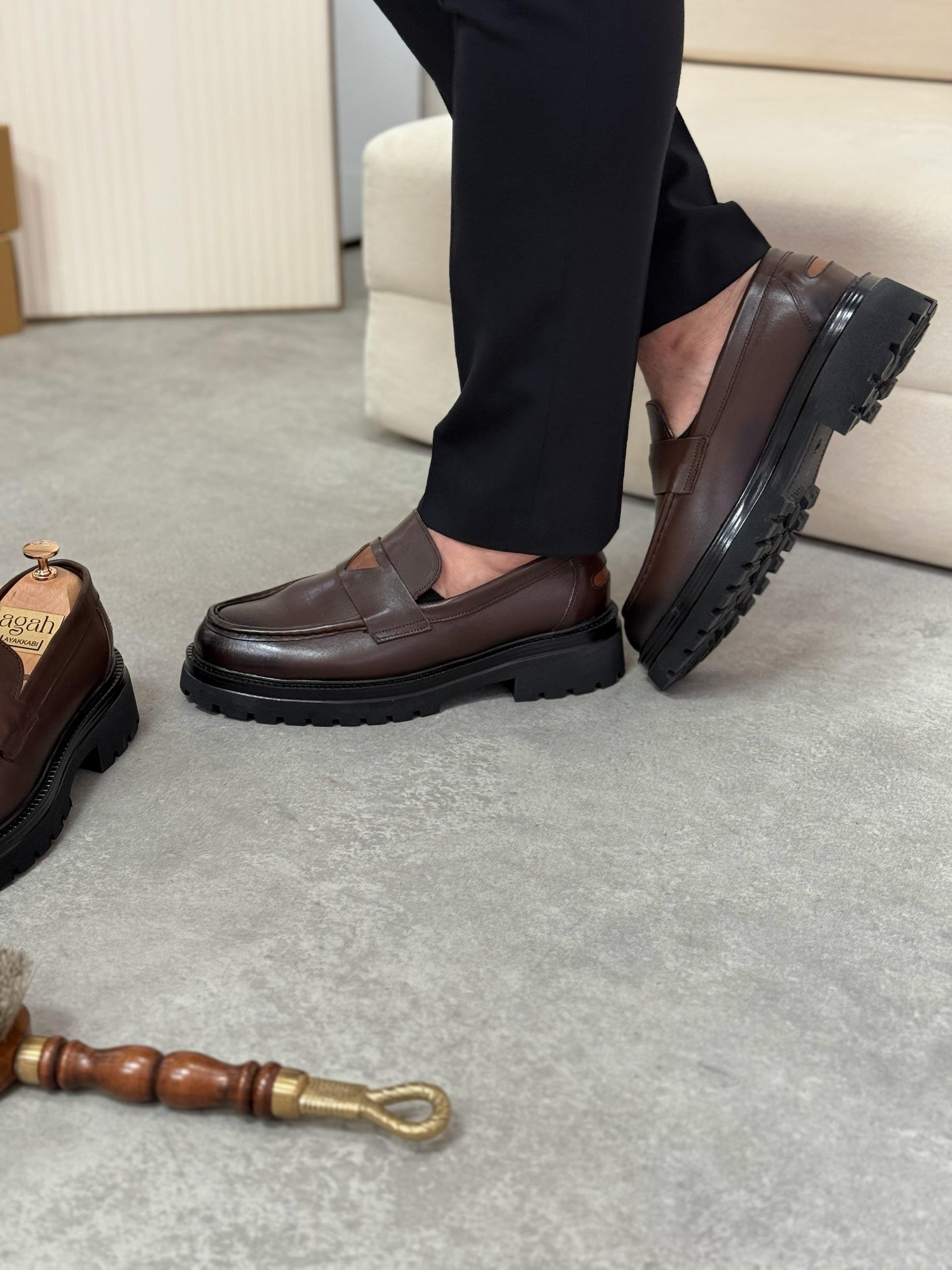 AGAH MODEL MİKEL ACI KAHVE İÇİ DIŞI HAKİKİ DERİ KLASİK AYAKKABI