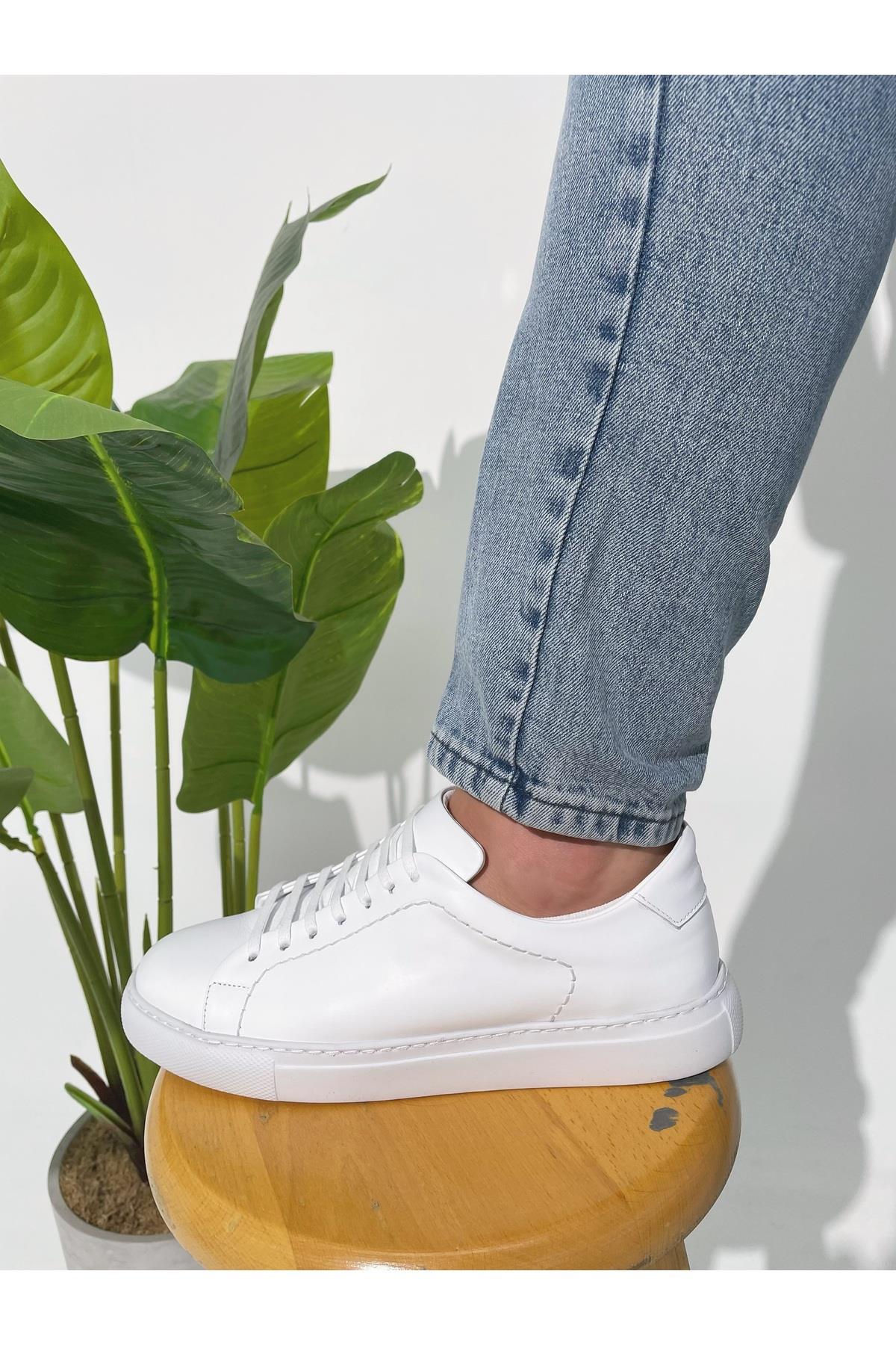 Erkek Deri Sneaker Ayakkabı Beyaz