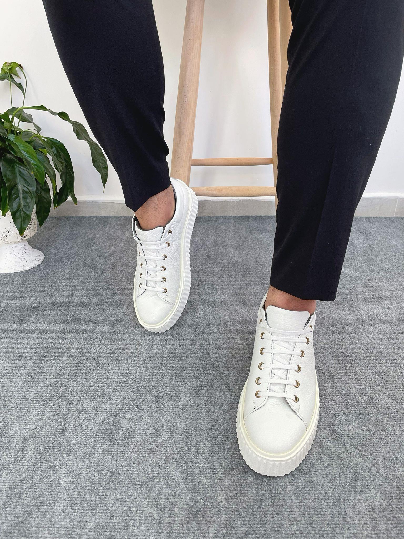 Erkek Deri Sneaker Ayakkabı Beyaz