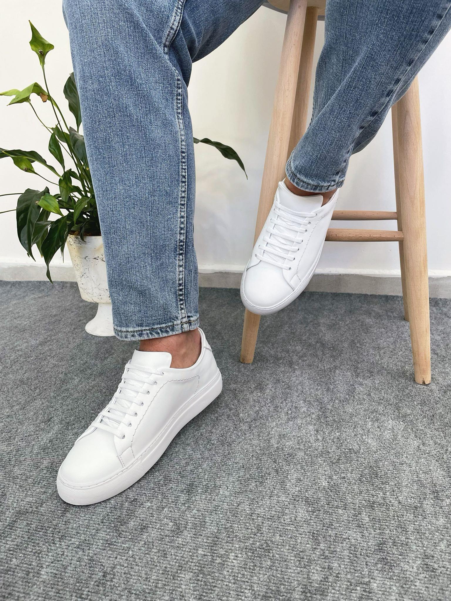 Erkek Deri Sneaker Ayakkabı Beyaz