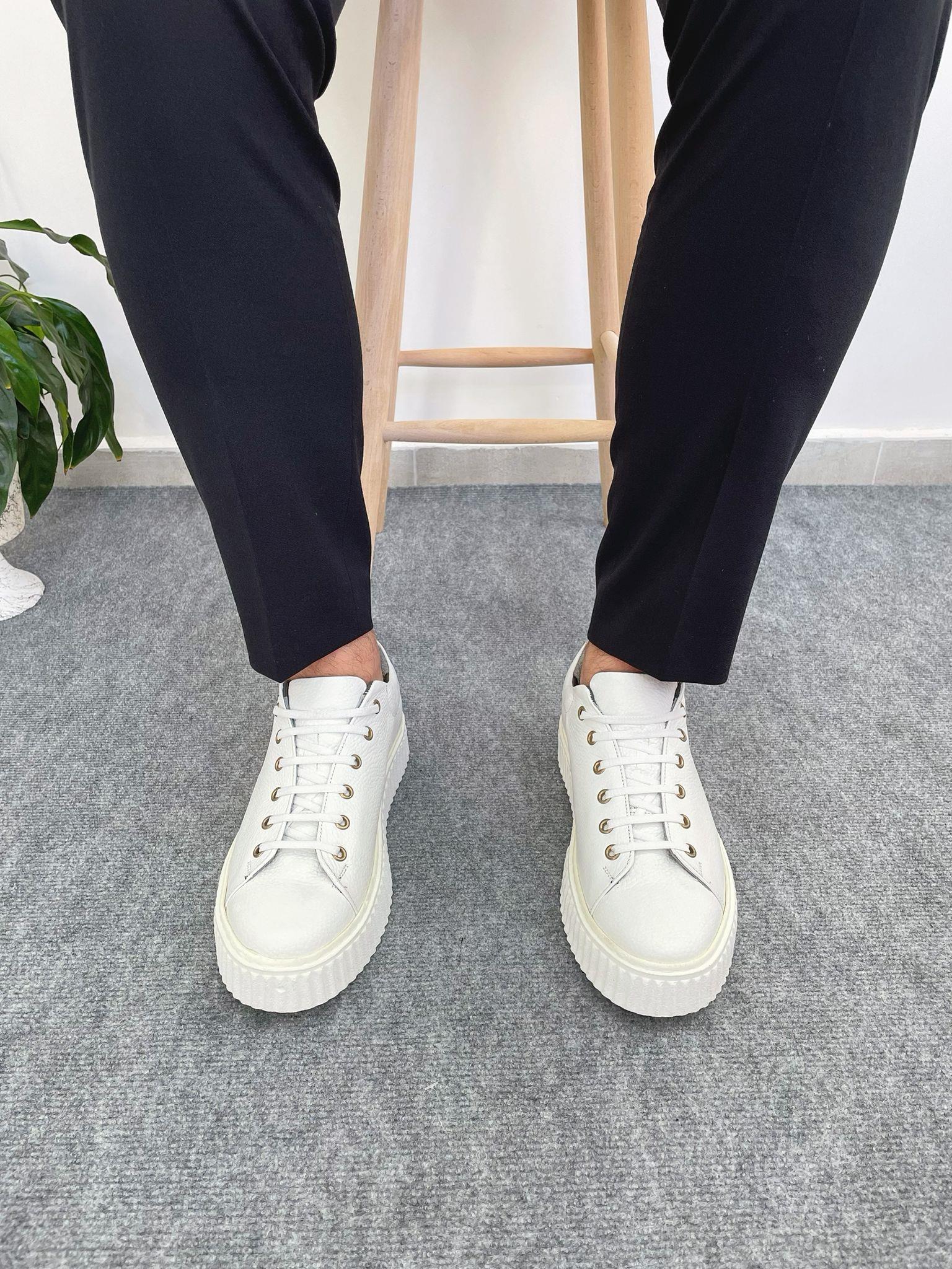 Erkek Deri Sneaker Ayakkabı Beyaz