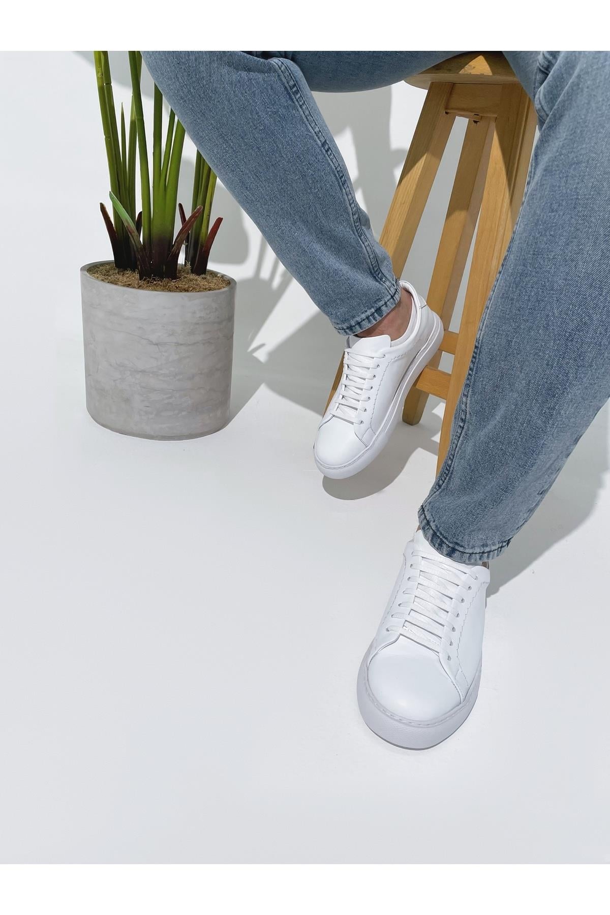 Erkek Deri Sneaker Ayakkabı Beyaz