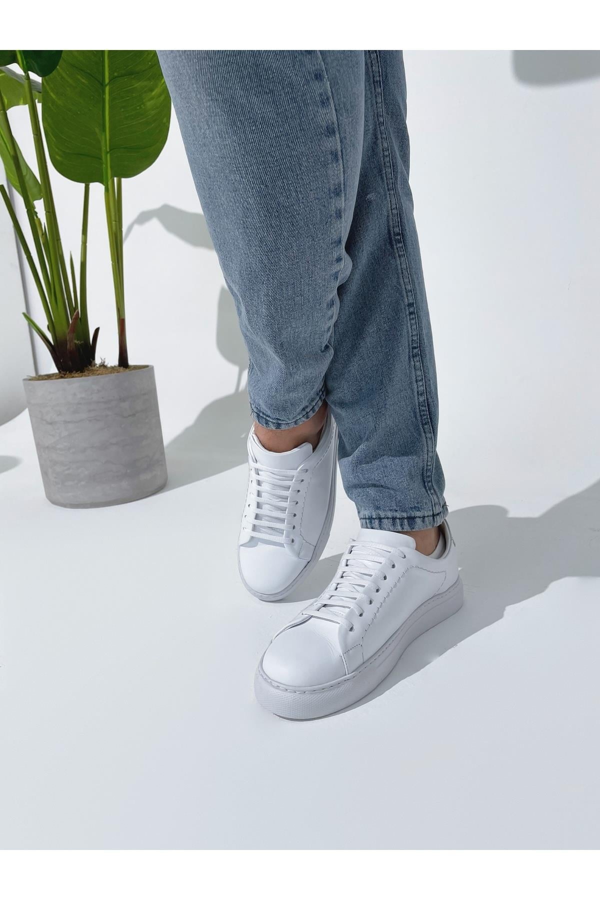 Erkek Deri Sneaker Ayakkabı Beyaz