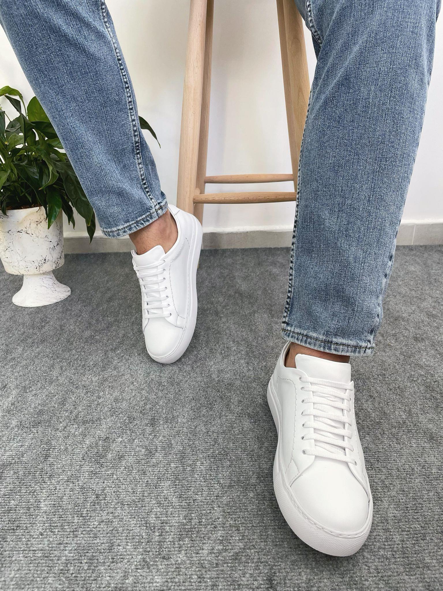 Erkek Deri Sneaker Ayakkabı Beyaz
