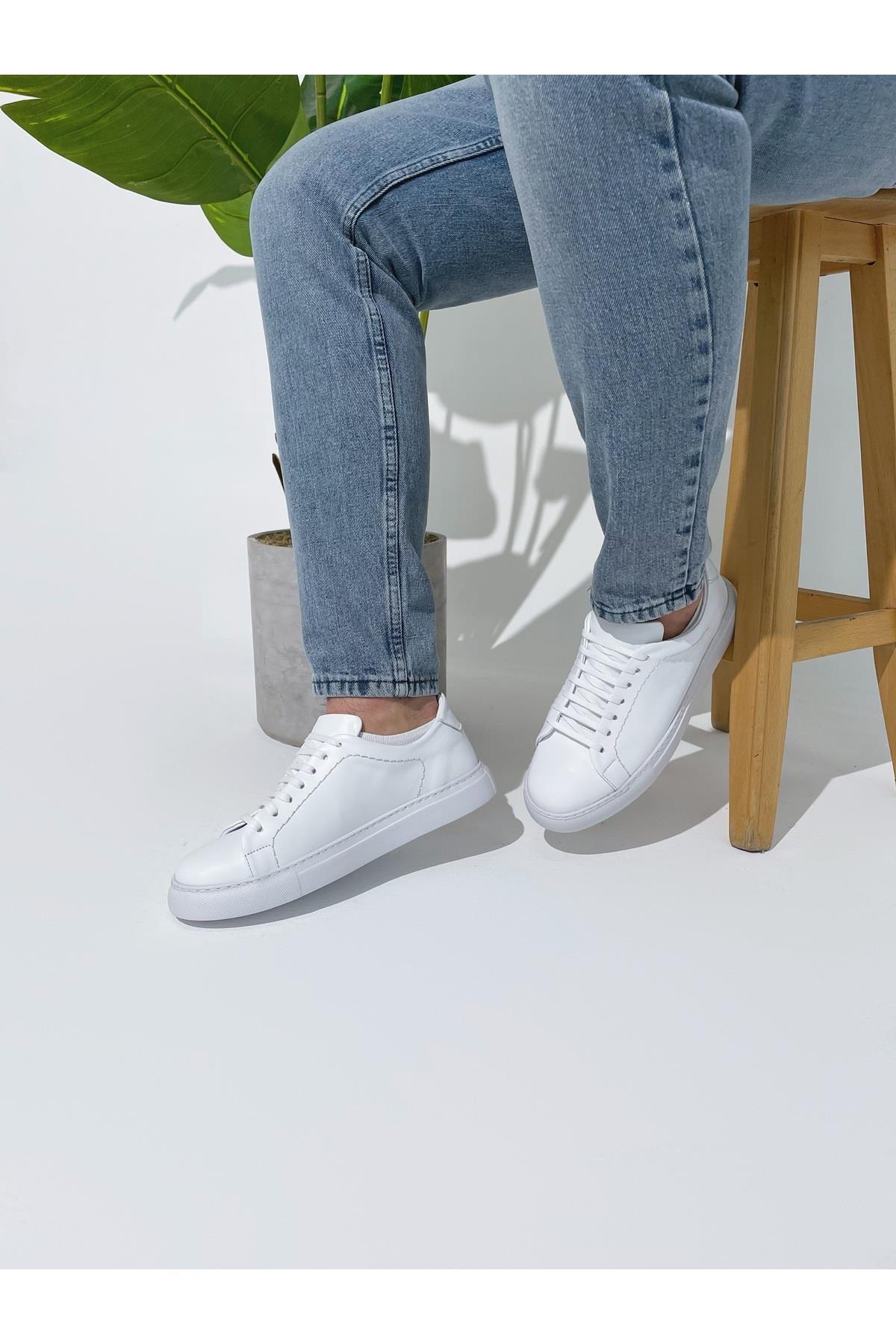 Erkek Deri Sneaker Ayakkabı Beyaz