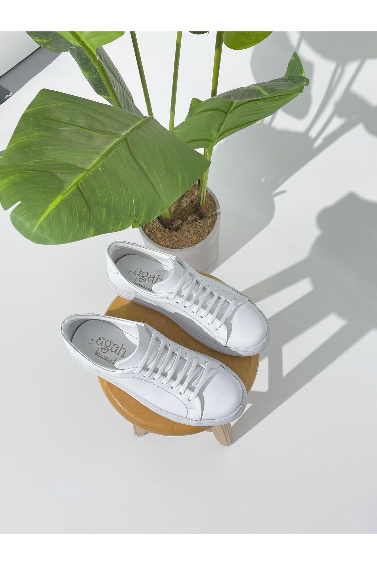 Erkek Deri Sneaker Ayakkabı Beyaz