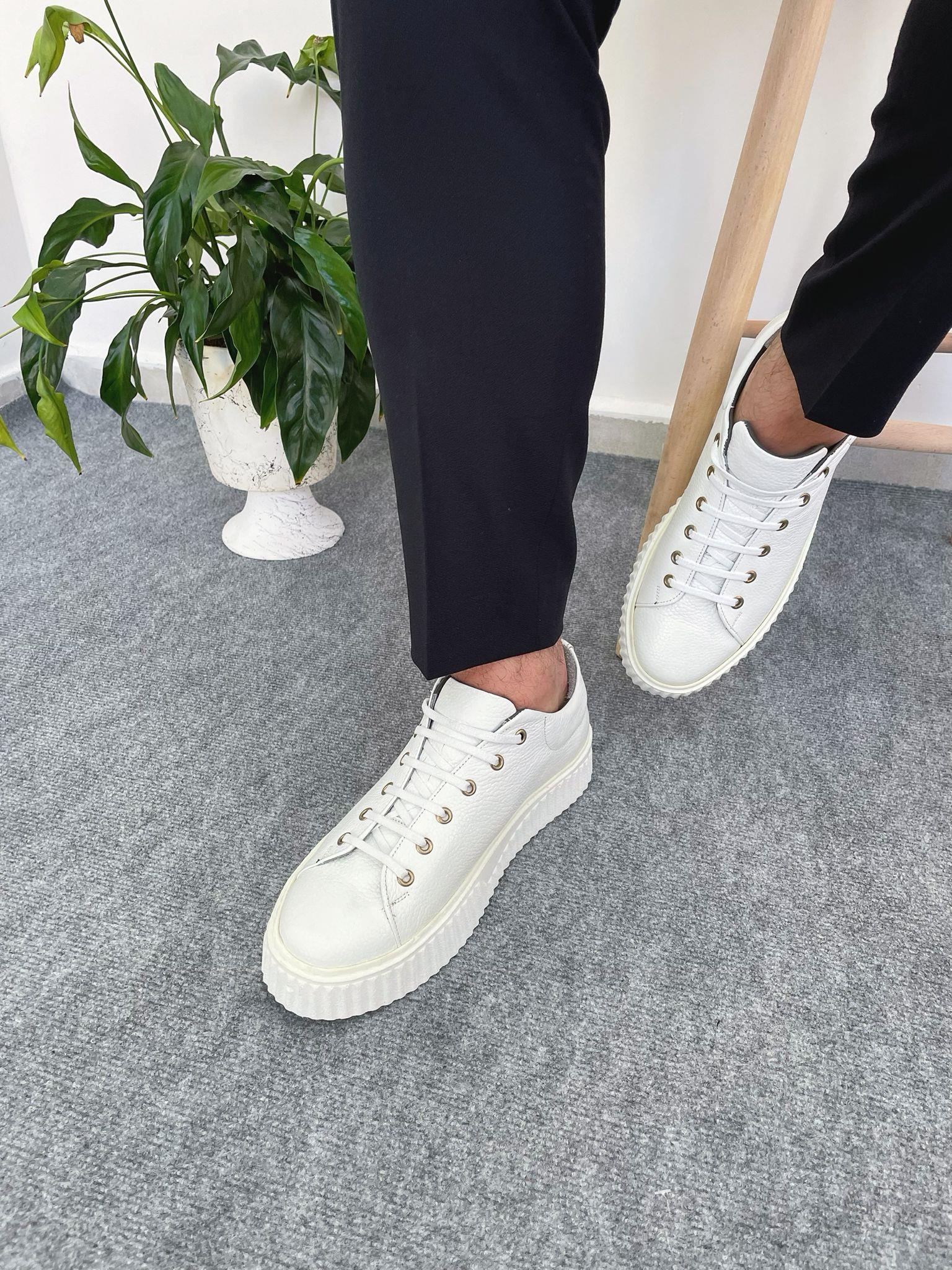 Erkek Deri Sneaker Ayakkabı Beyaz