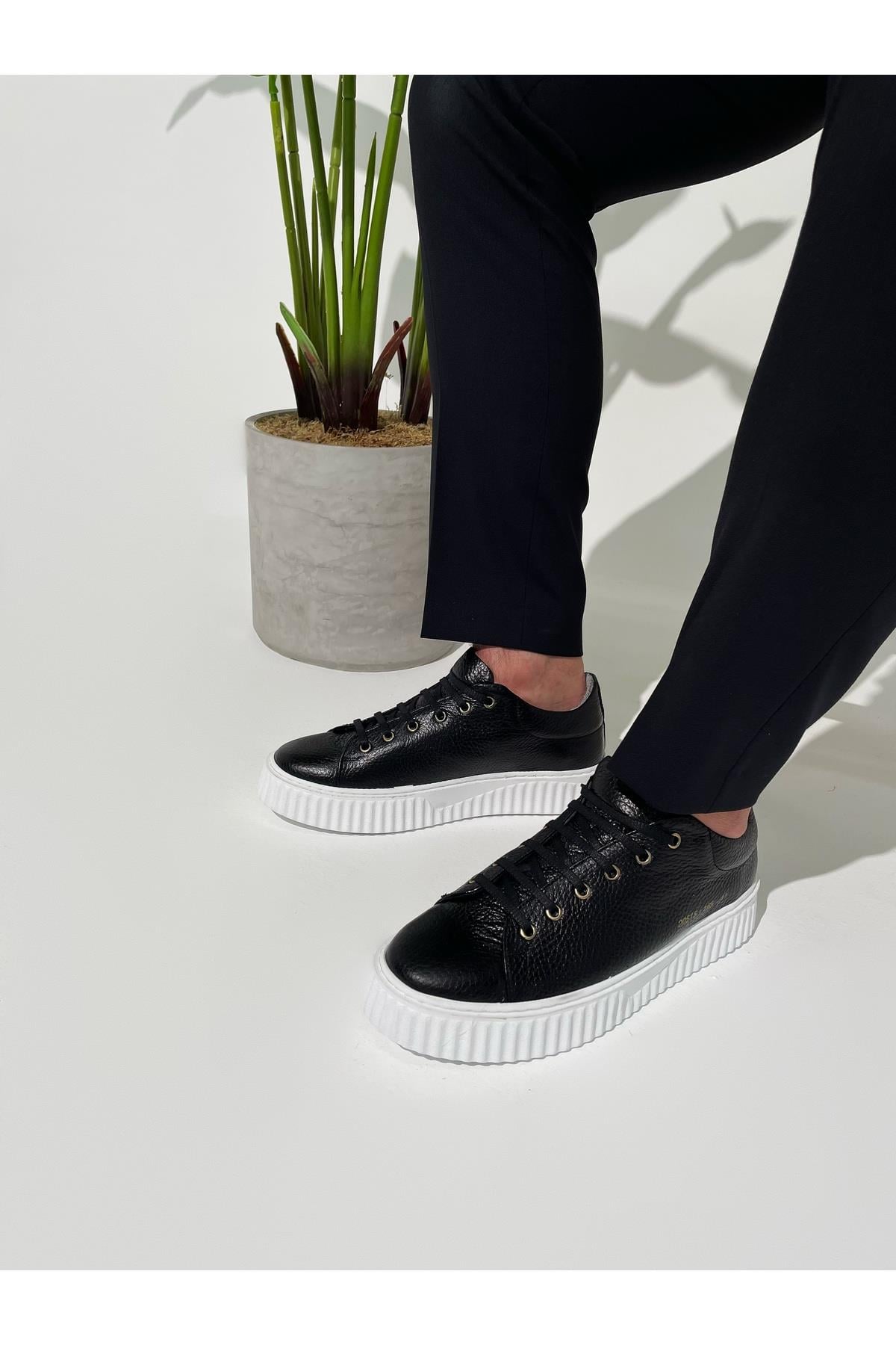 Erkek Deri Sneaker Ayakkabı Siyah