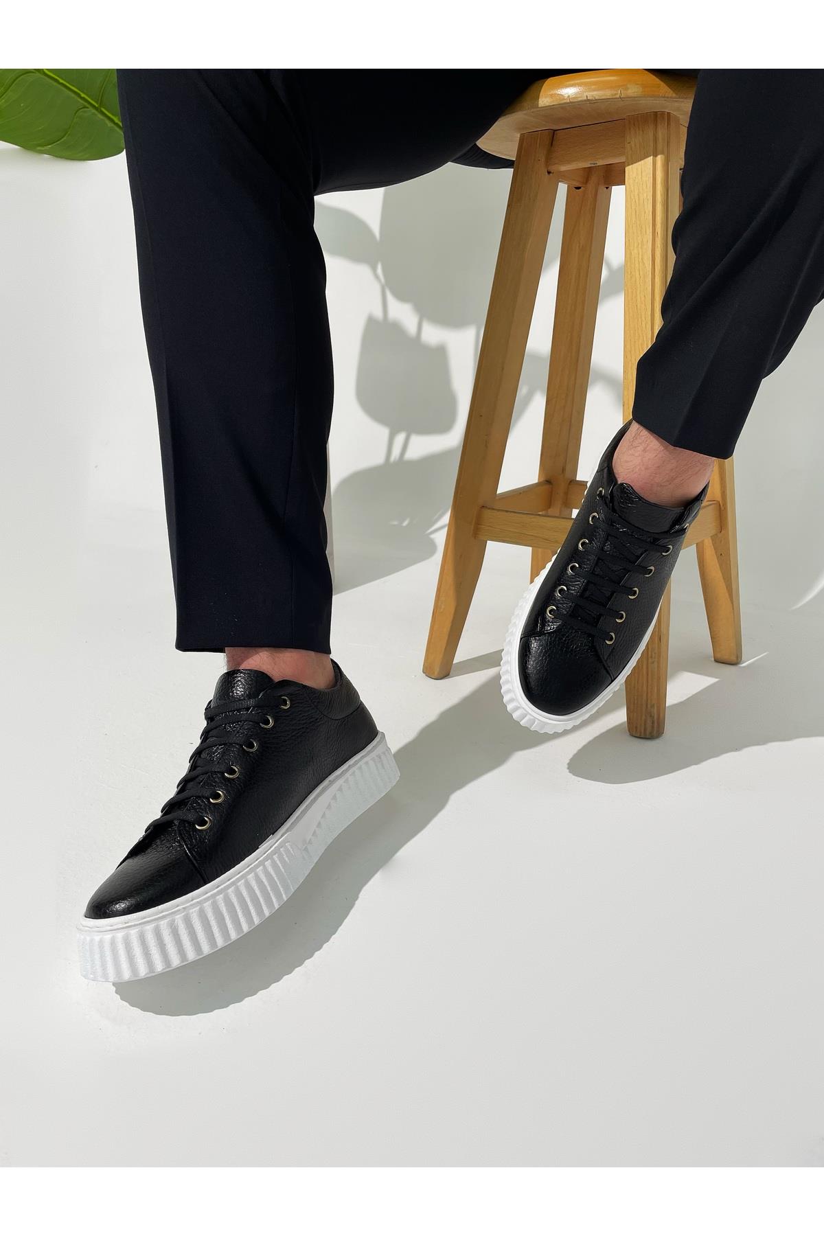 Erkek Deri Sneaker Ayakkabı Siyah