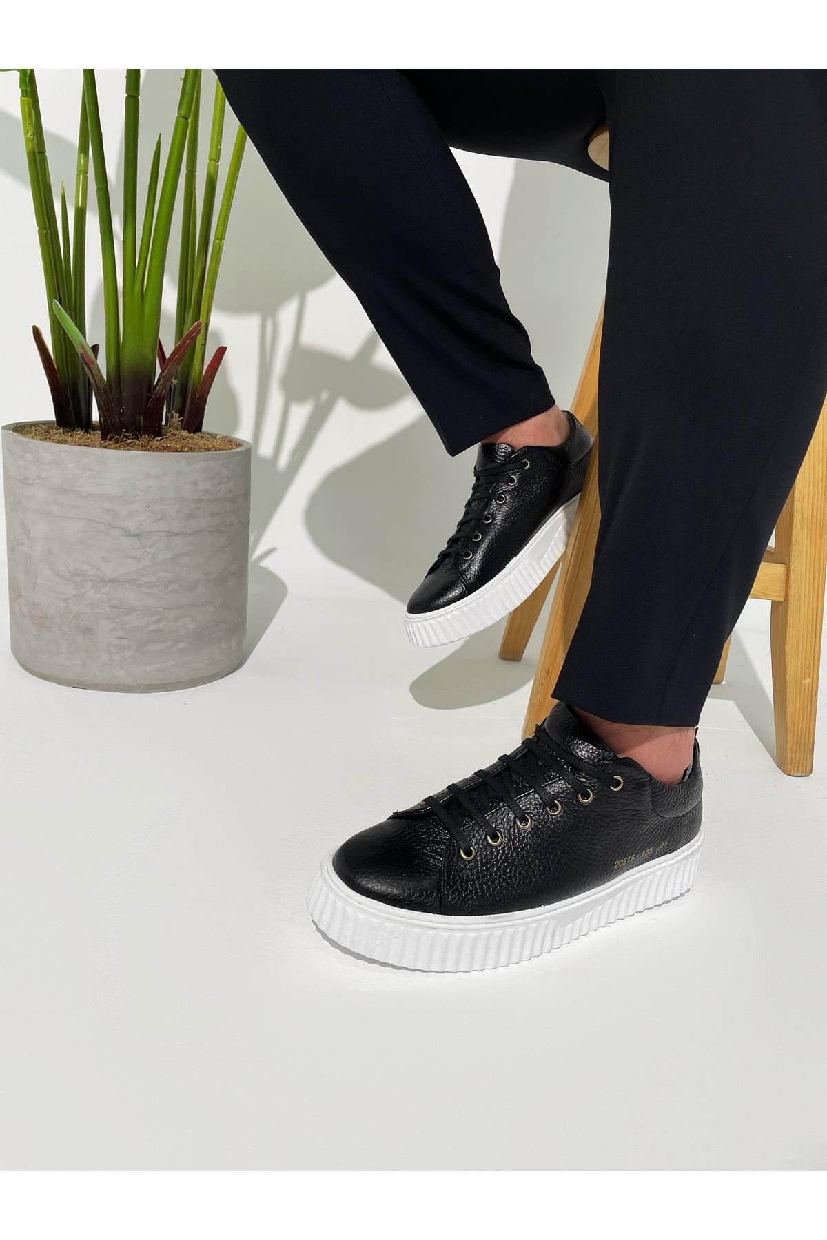 Erkek Deri Sneaker Ayakkabı Siyah