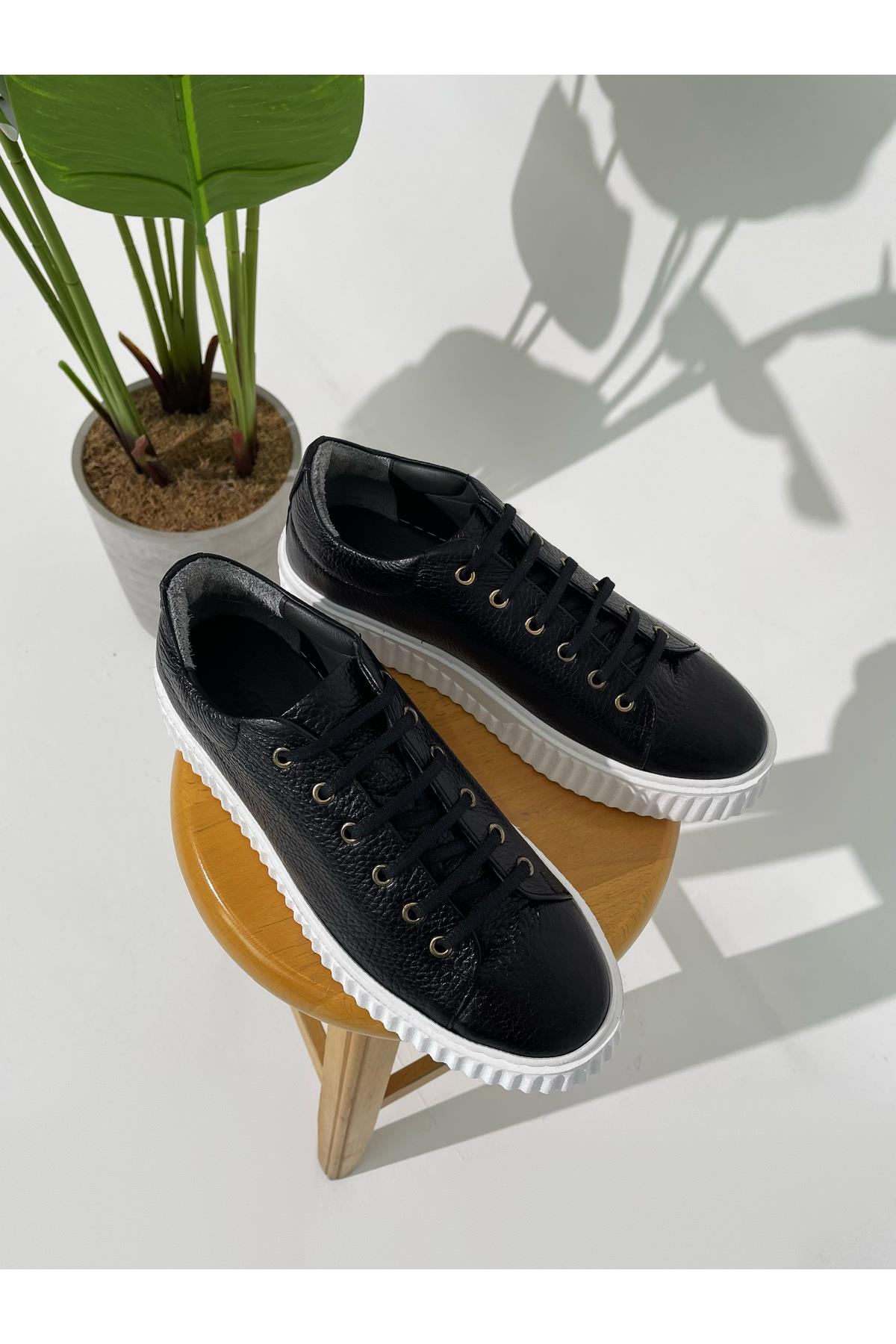 Erkek Deri Sneaker Ayakkabı Siyah