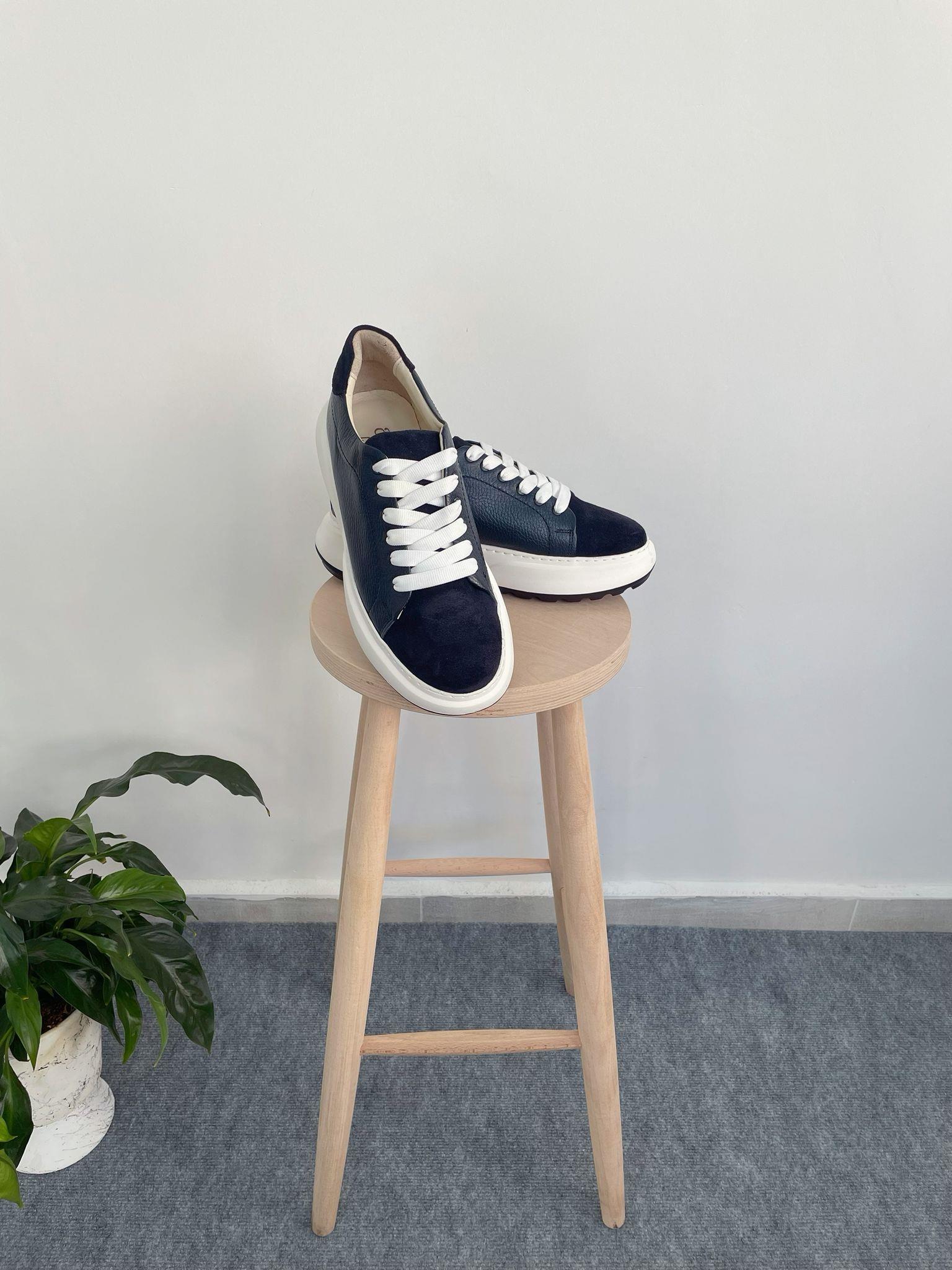 Lacivert Hakiki Deri Yüksek Taban Sneaker Erkek Ayakkabı