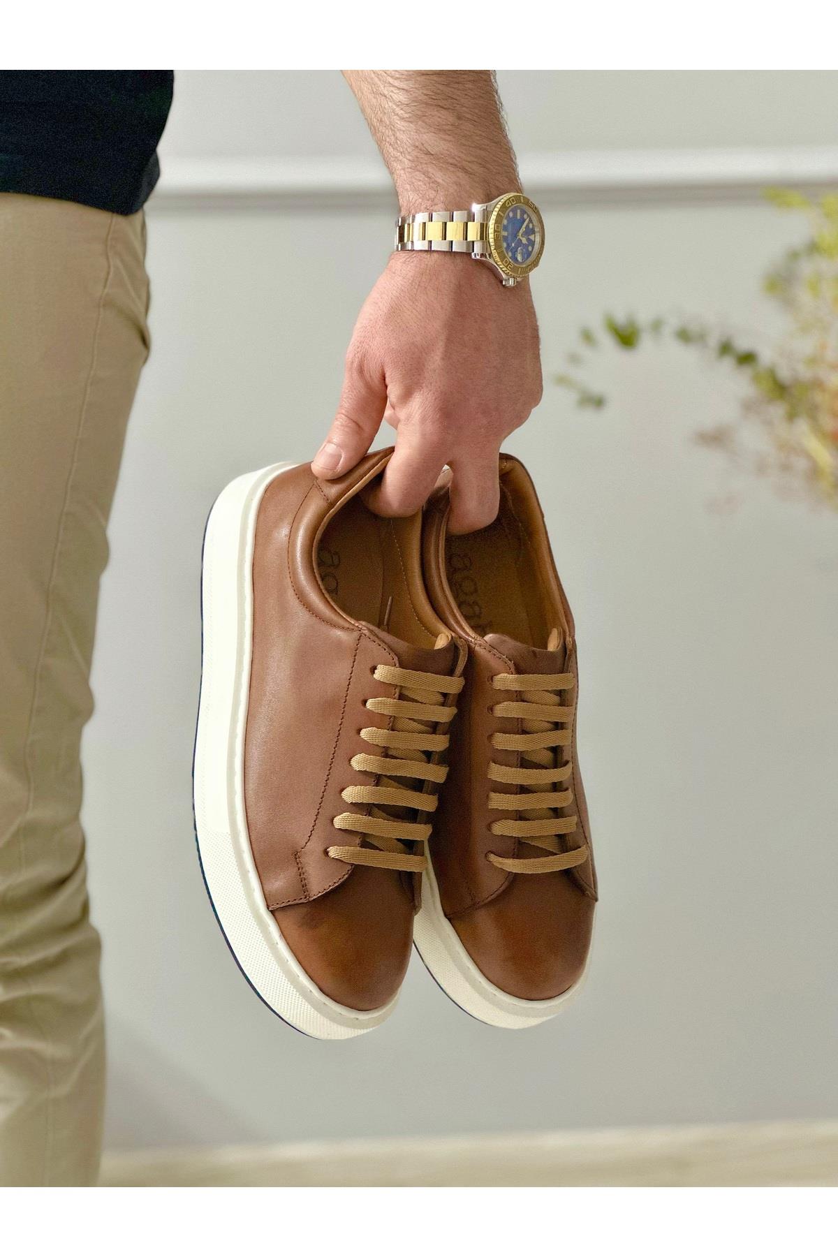Taba Günlük Rahat Hakiki Deri Erkek Sneaker Ayakkabı