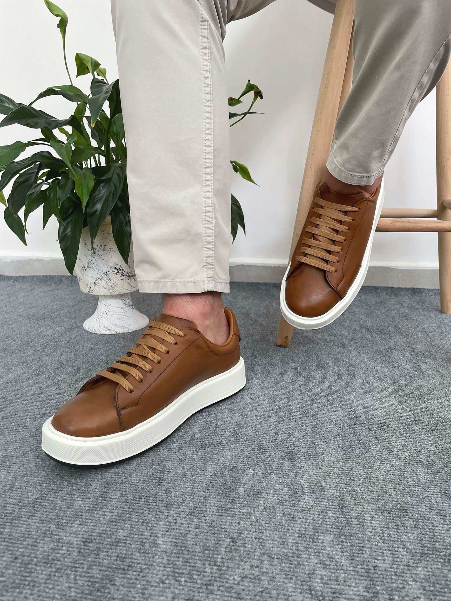 Taba Günlük Rahat Hakiki Deri Erkek Sneaker Ayakkabı