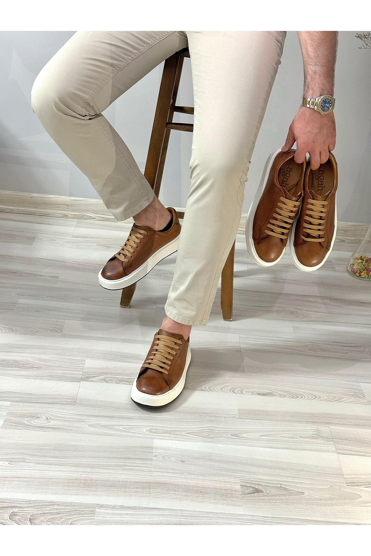 Taba Günlük Rahat Hakiki Deri Erkek Sneaker Ayakkabı