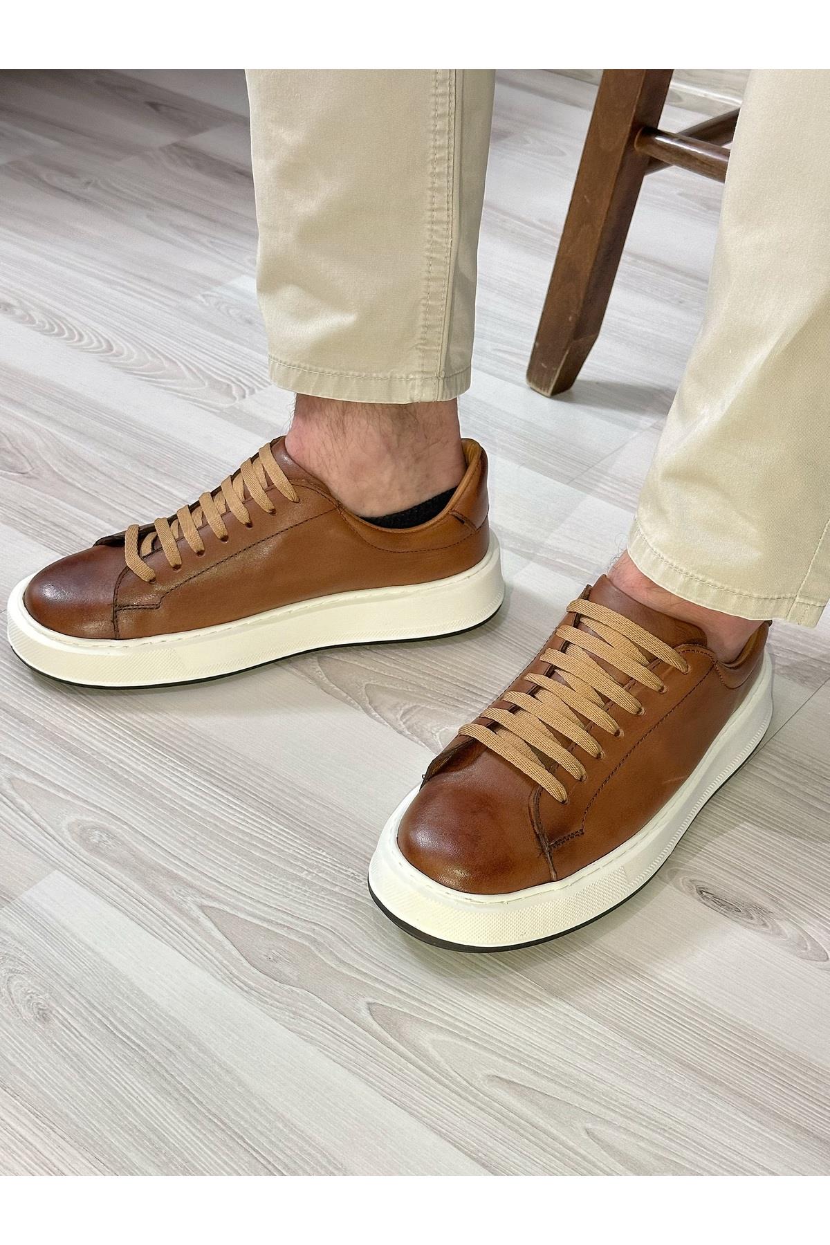 Taba Günlük Rahat Hakiki Deri Erkek Sneaker Ayakkabı