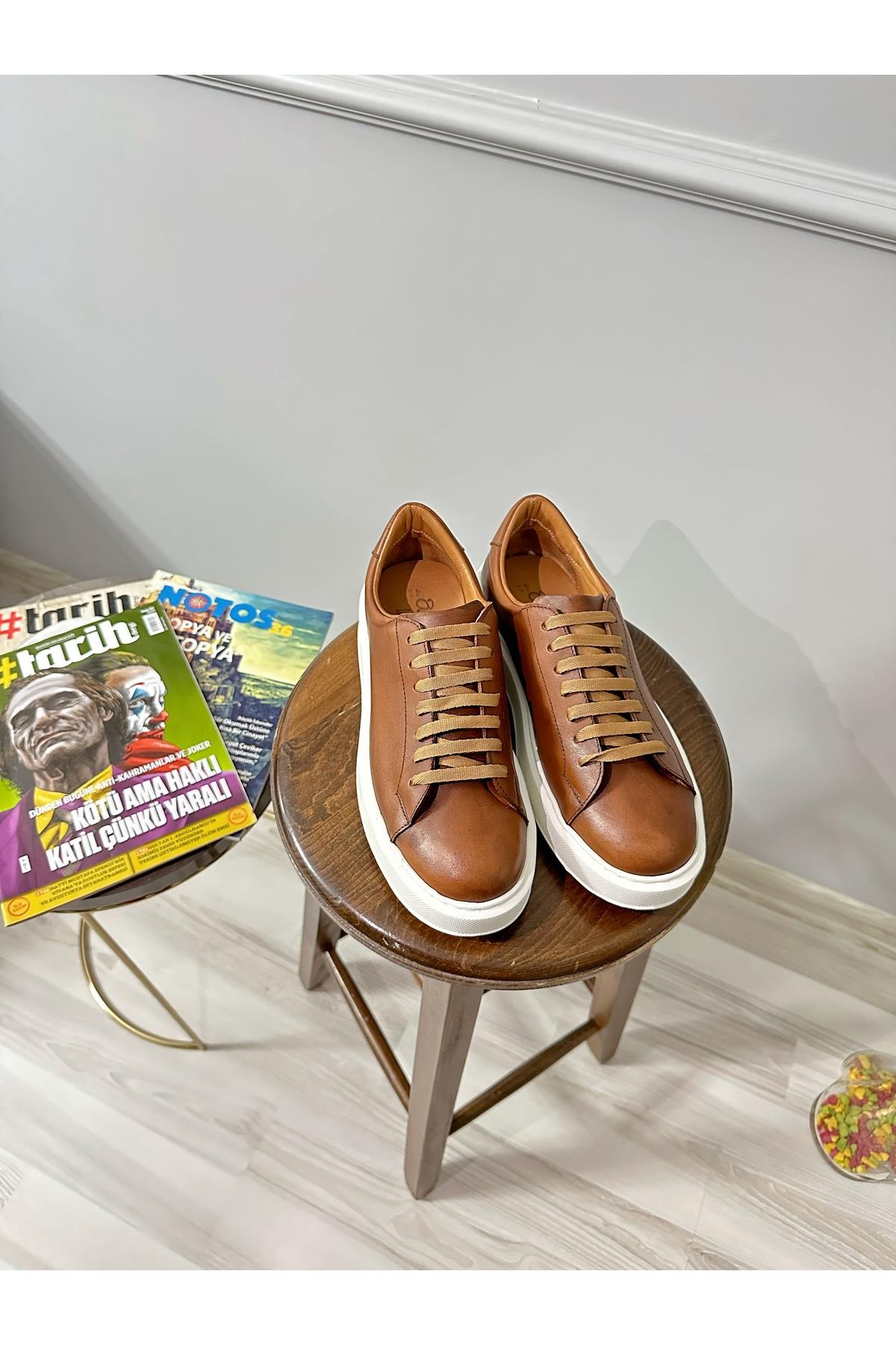 Taba Günlük Rahat Hakiki Deri Erkek Sneaker Ayakkabı