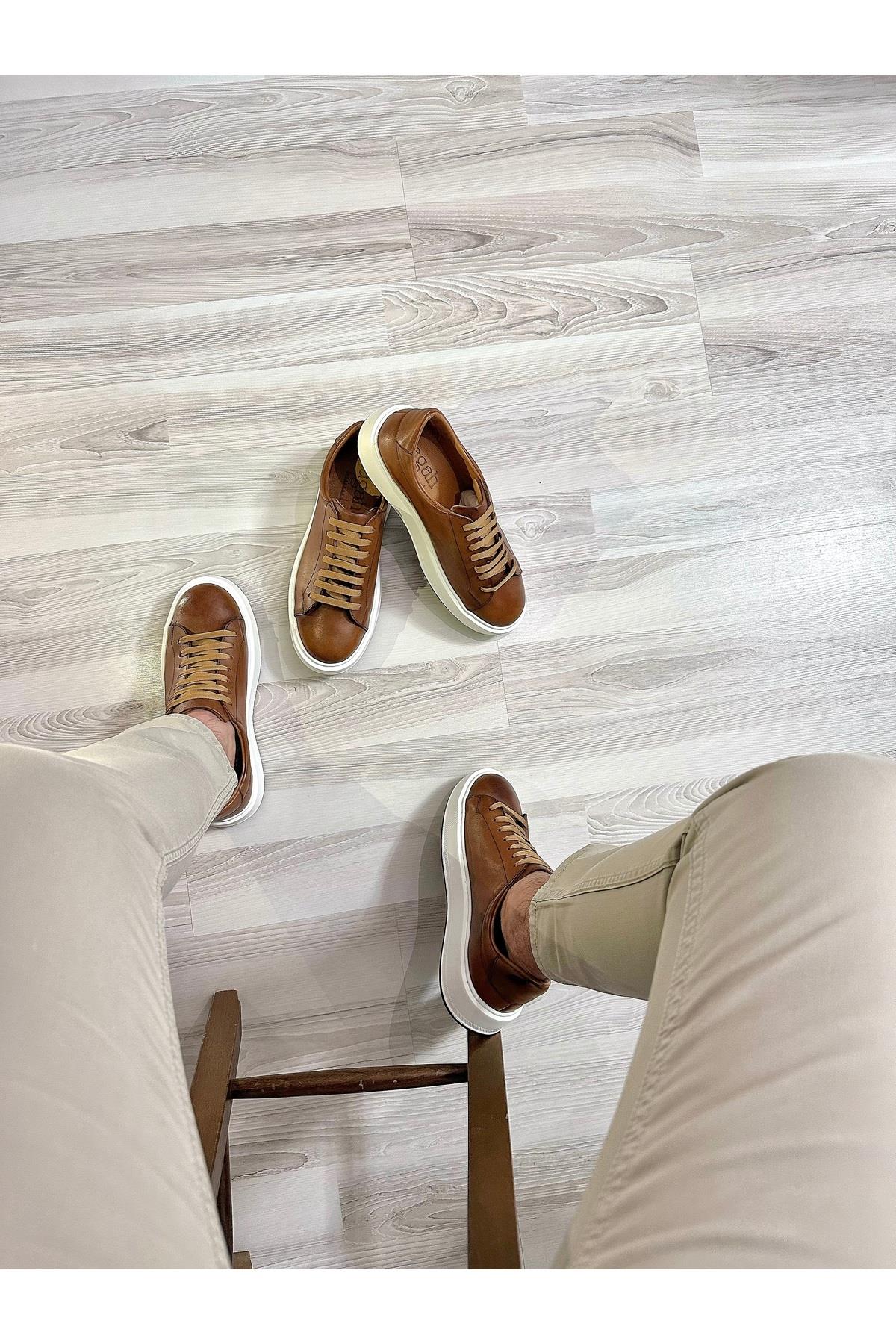 Taba Günlük Rahat Hakiki Deri Erkek Sneaker Ayakkabı