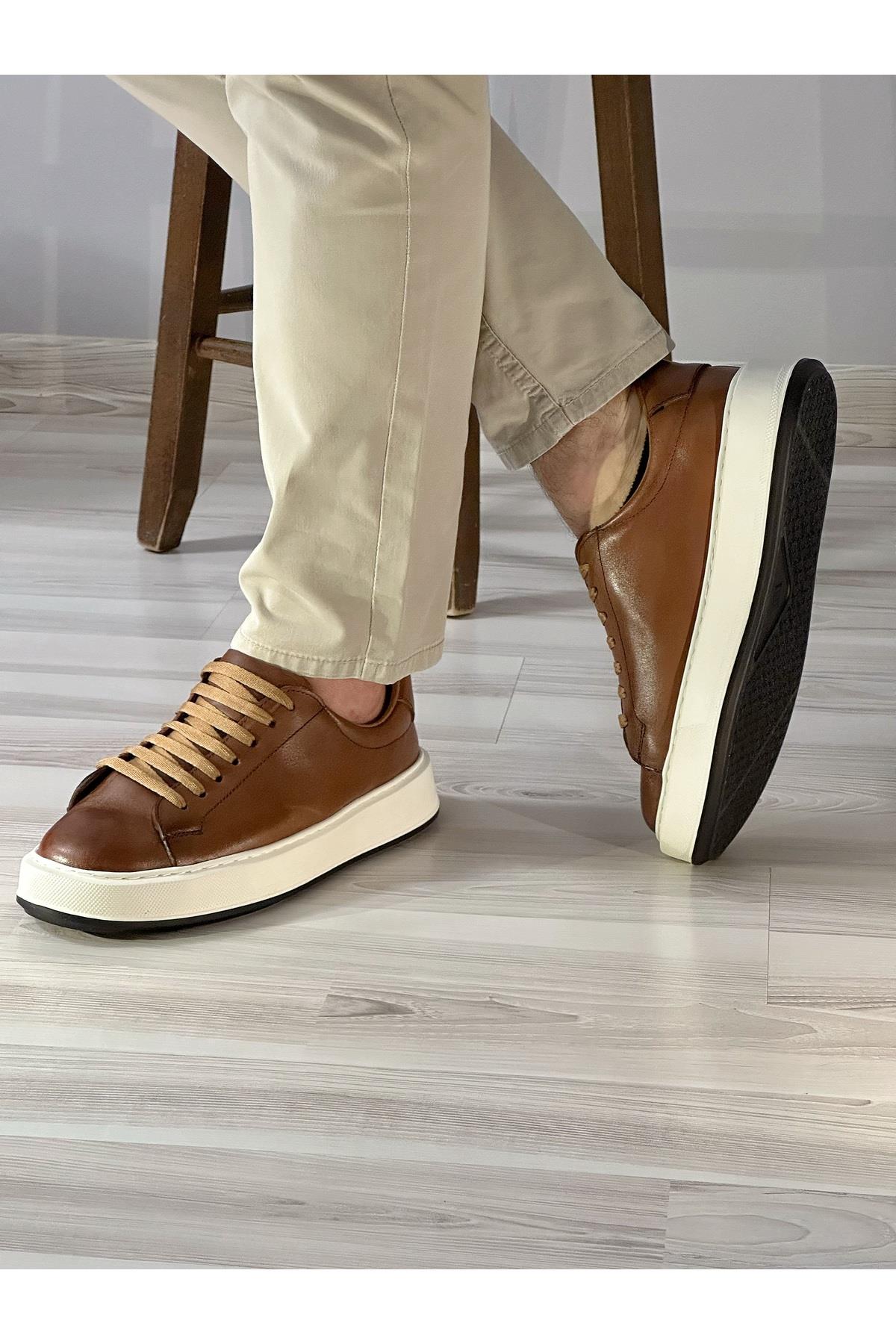 Taba Günlük Rahat Hakiki Deri Erkek Sneaker Ayakkabı