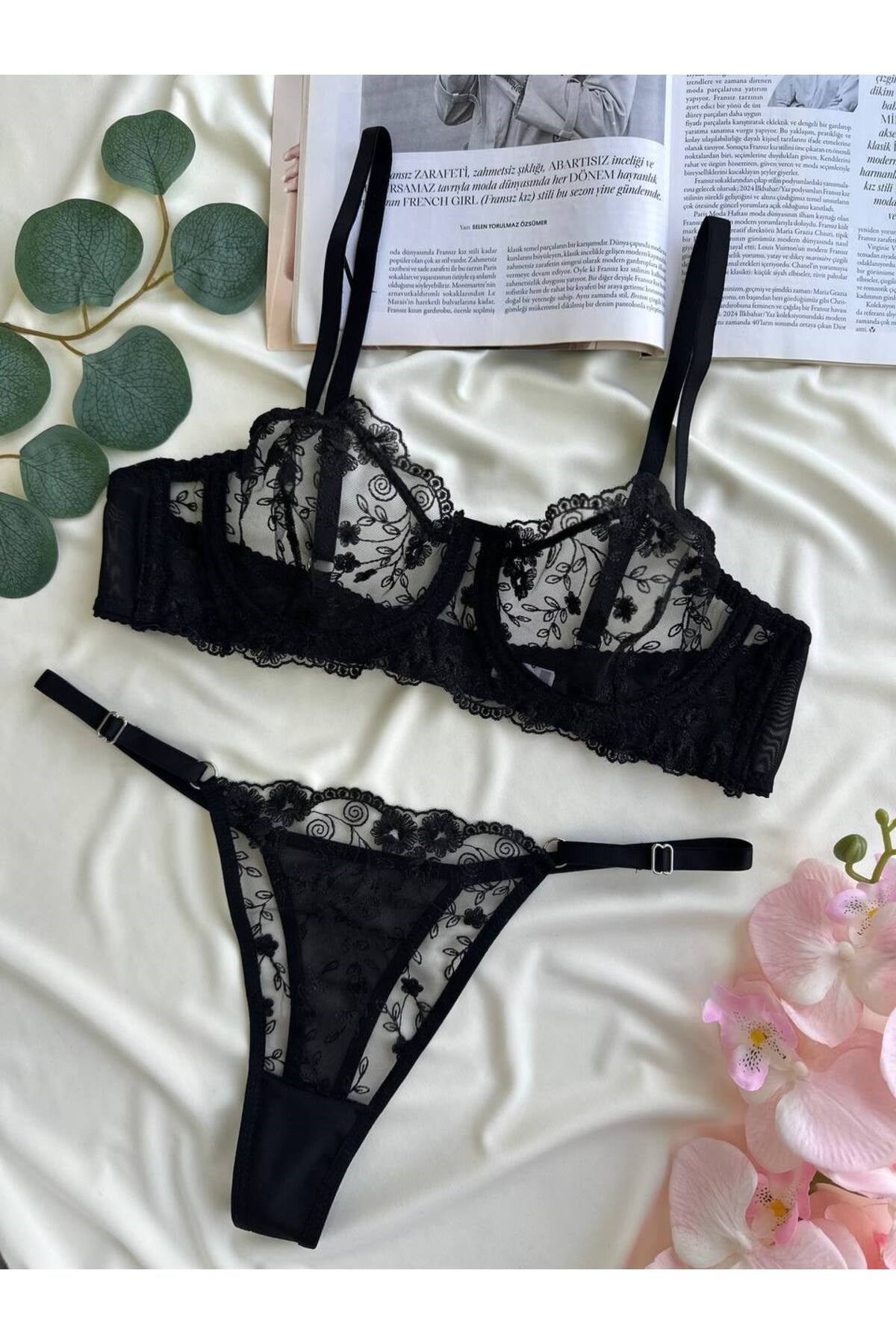Galadriel Siyah Kadın Bralet Tanga Takım
