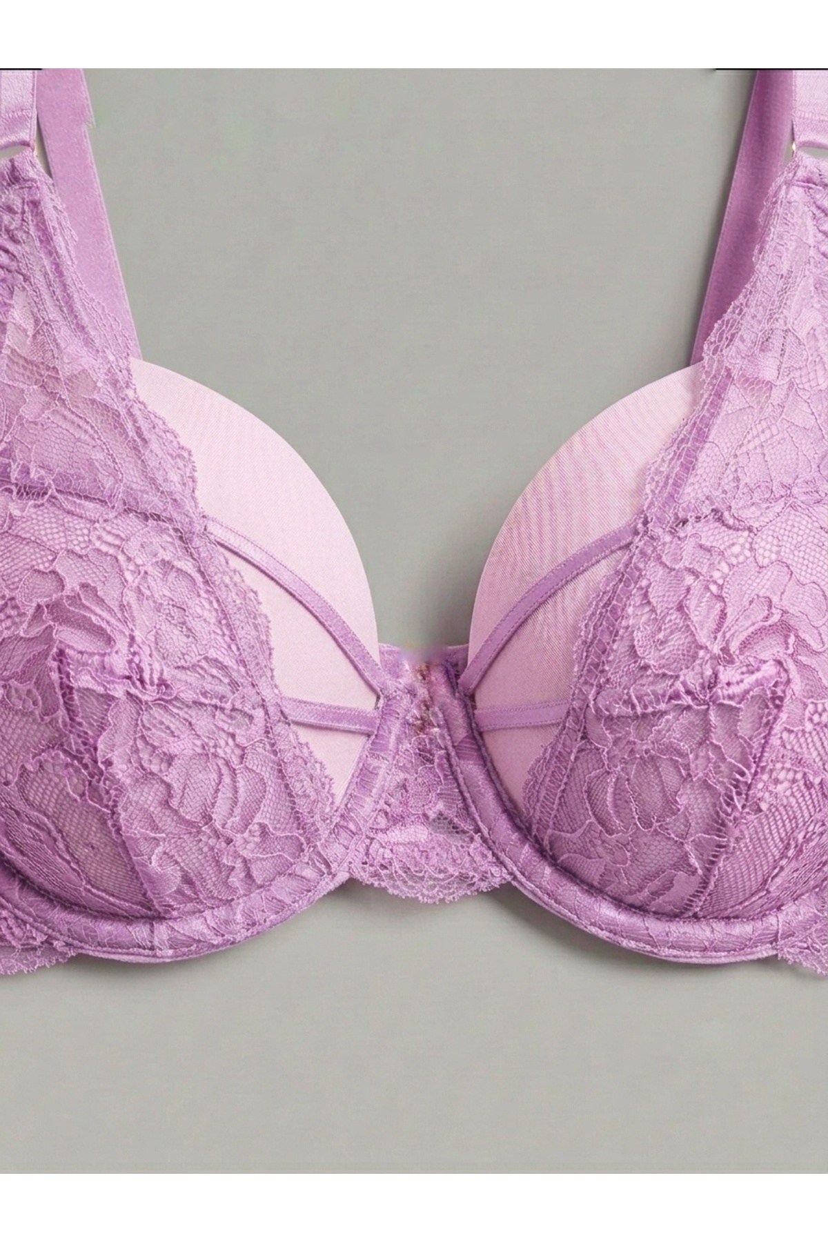 Kadın Lila Dantelli Bralet Takım Transparan Tül Sütyen Ve Tanga Alt Üst İç Giyim Seti