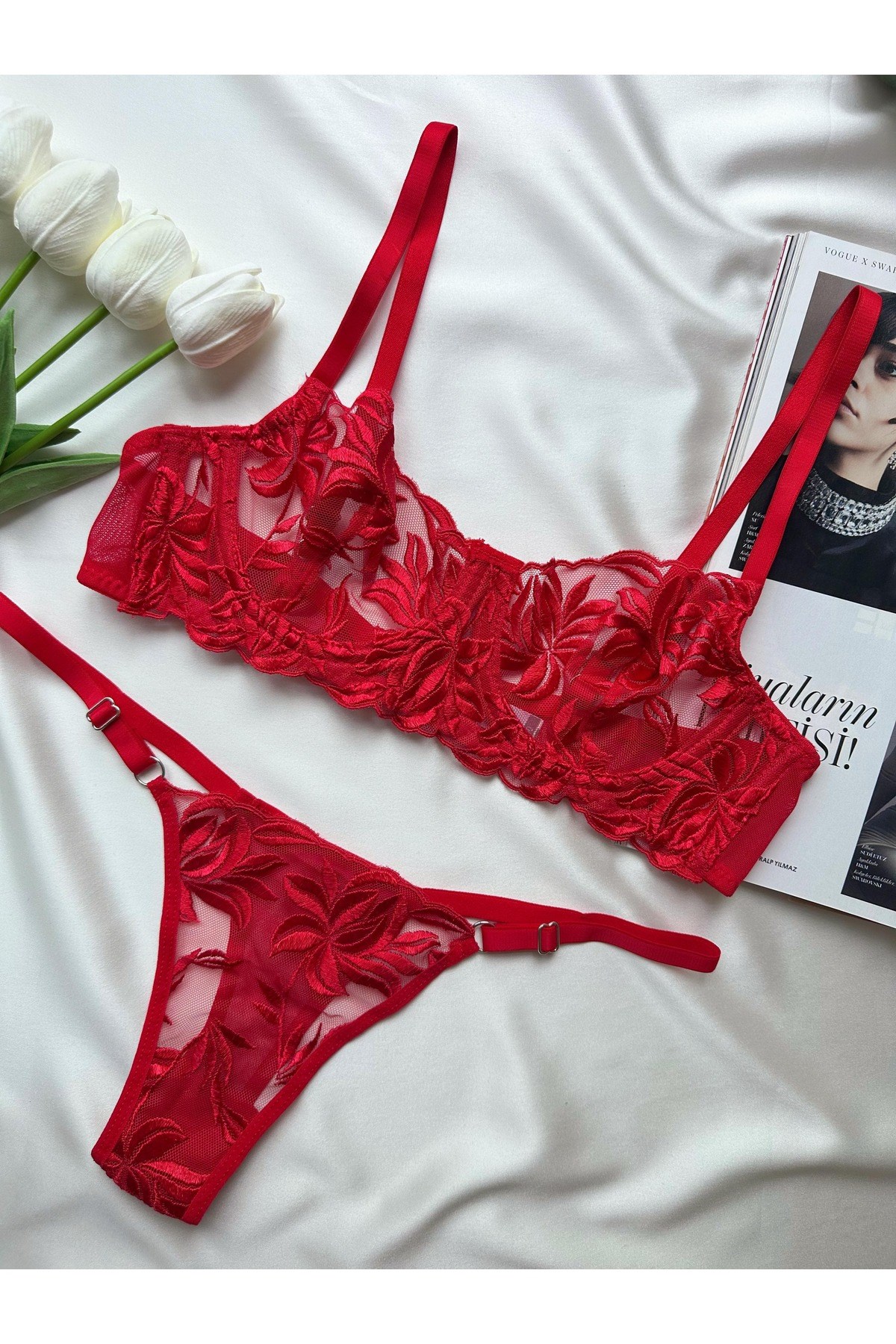 Mona Kadın Kırmızı Bralet Takım