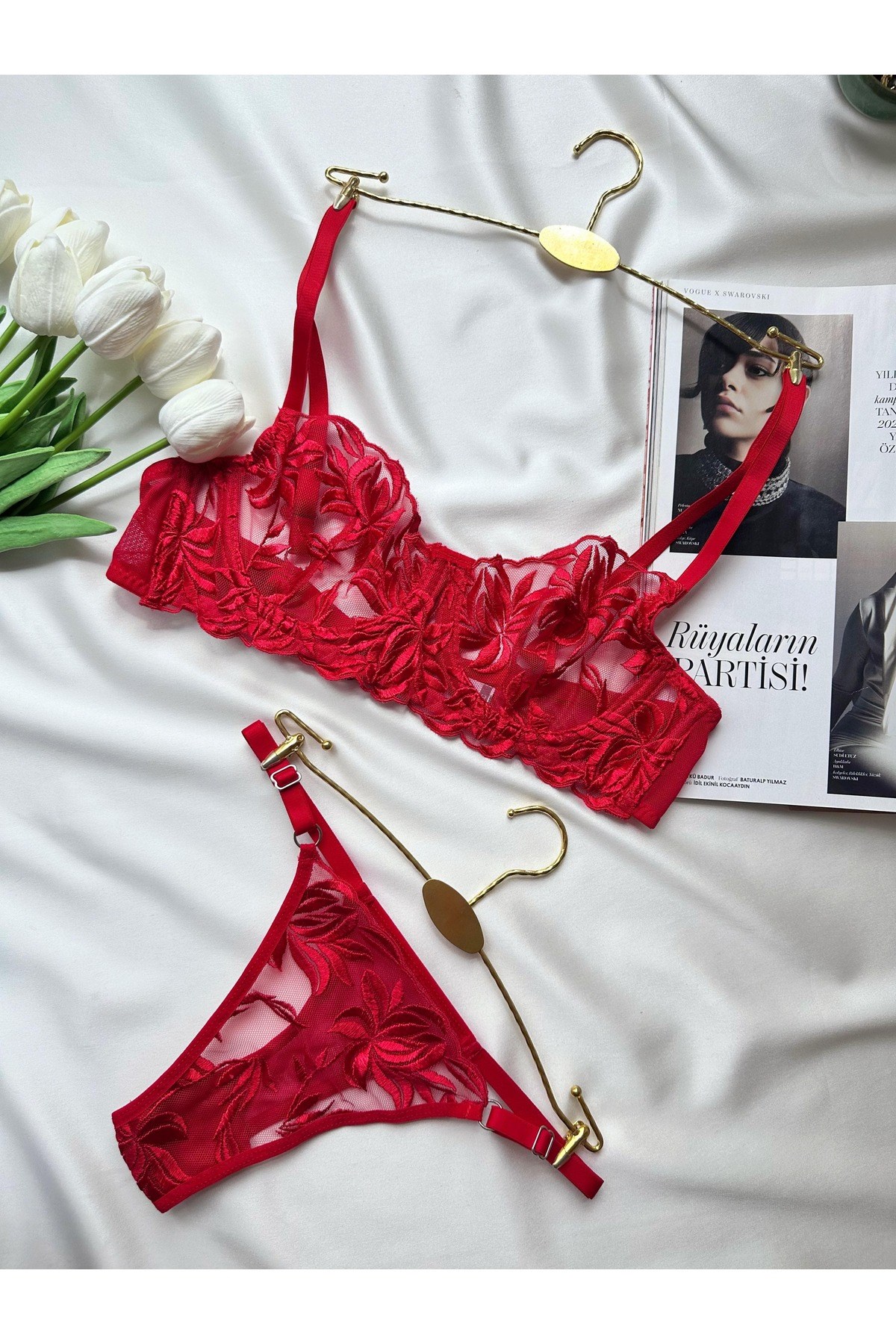 Mona Kadın Kırmızı Bralet Takım