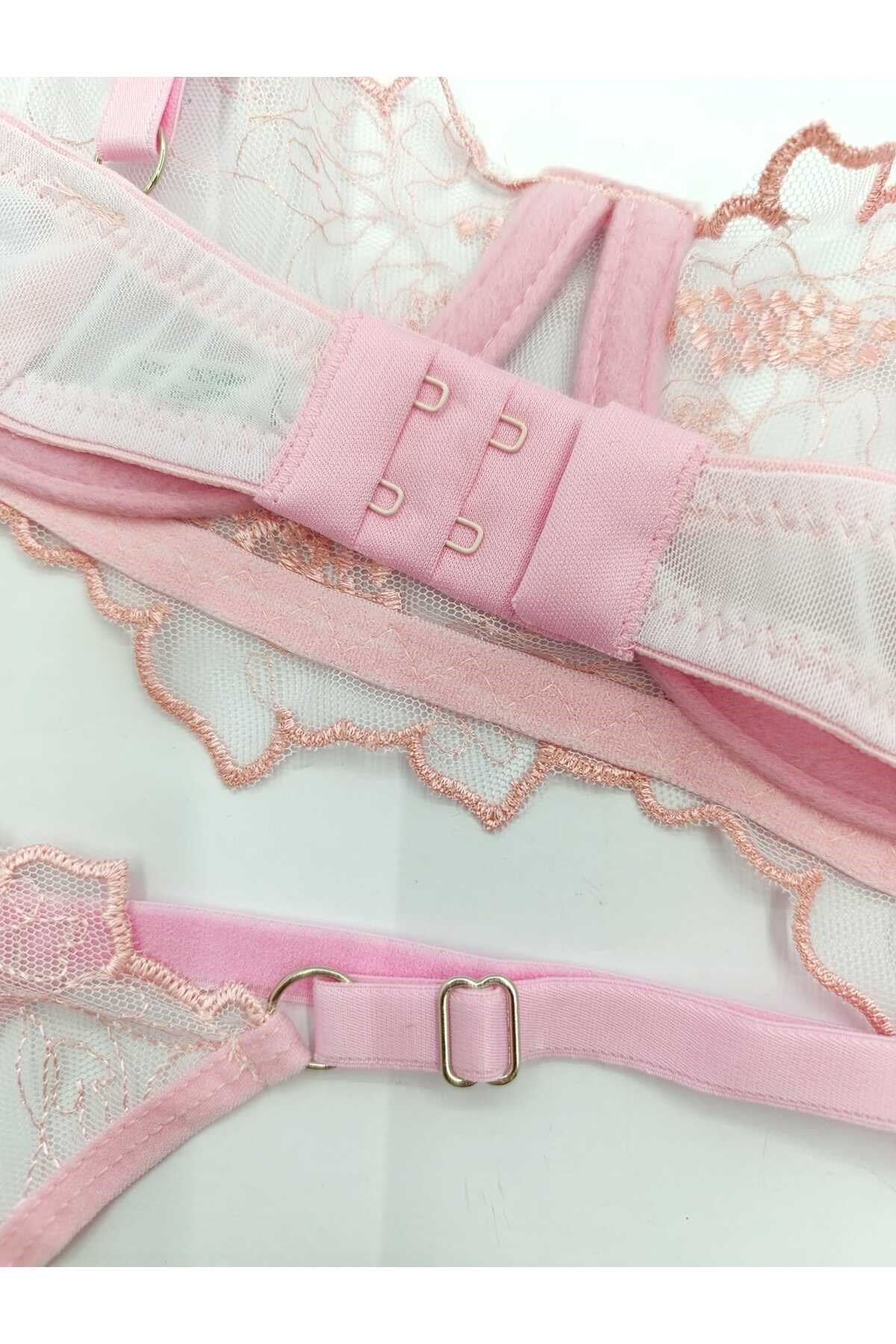 Summer Pembe Kadın Tül Tanga Külotlu Sütyen Takım