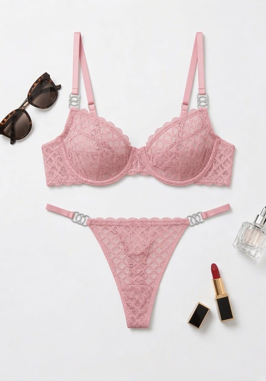 Summer Pembe Kadın Tül Tanga Külotlu Sütyen Takım