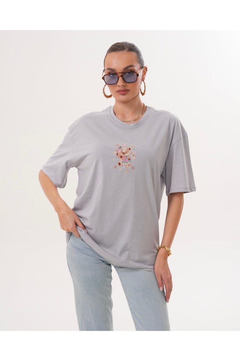 Ayıcık Nakışlı Oversize TshirtKADIN T-SHİRT