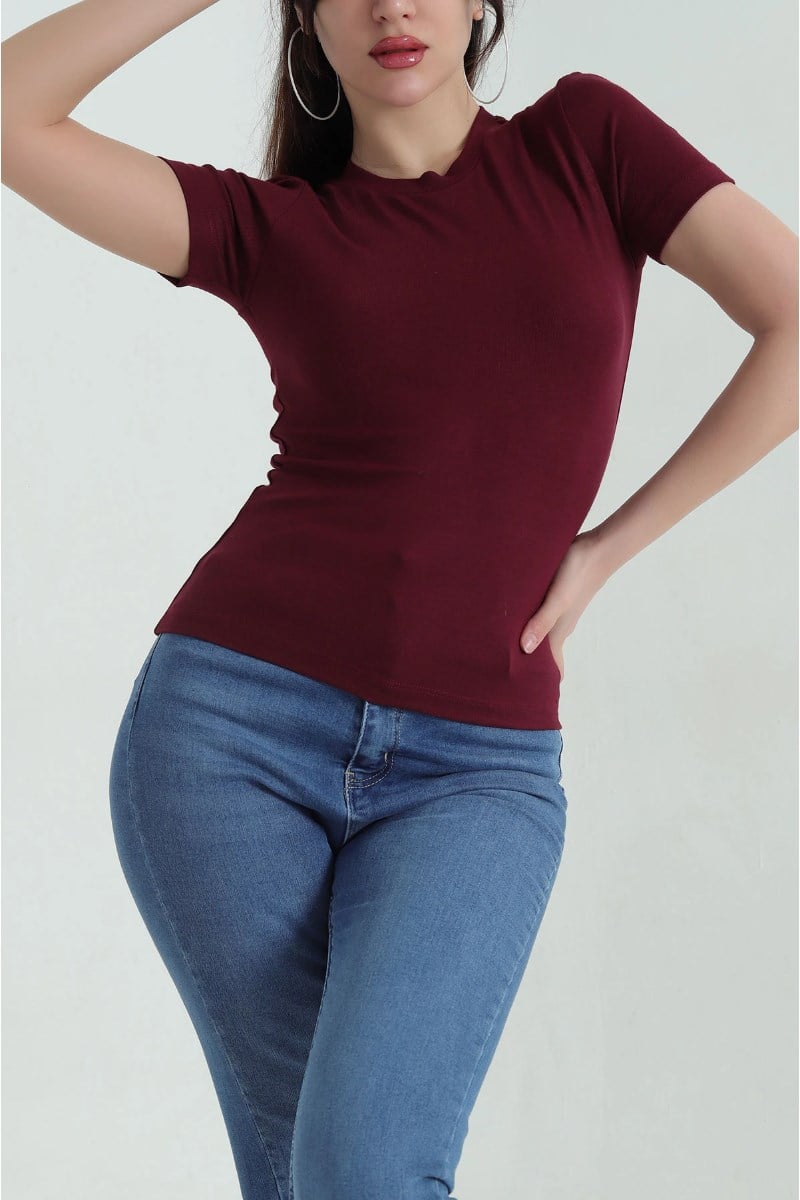 Bisiklet Yaka Kısa Kol Likralı BodyKADIN BODY