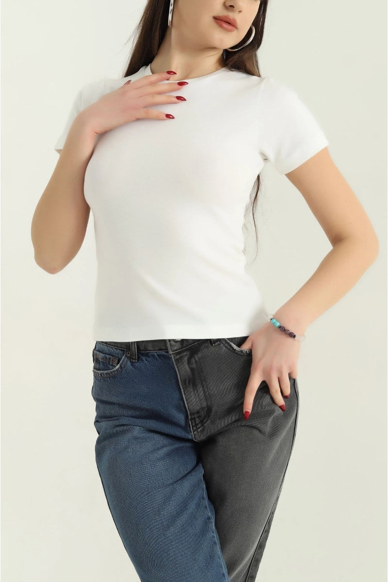 Bisiklet Yaka Kısa Kol Likralı BodyKADIN BODY