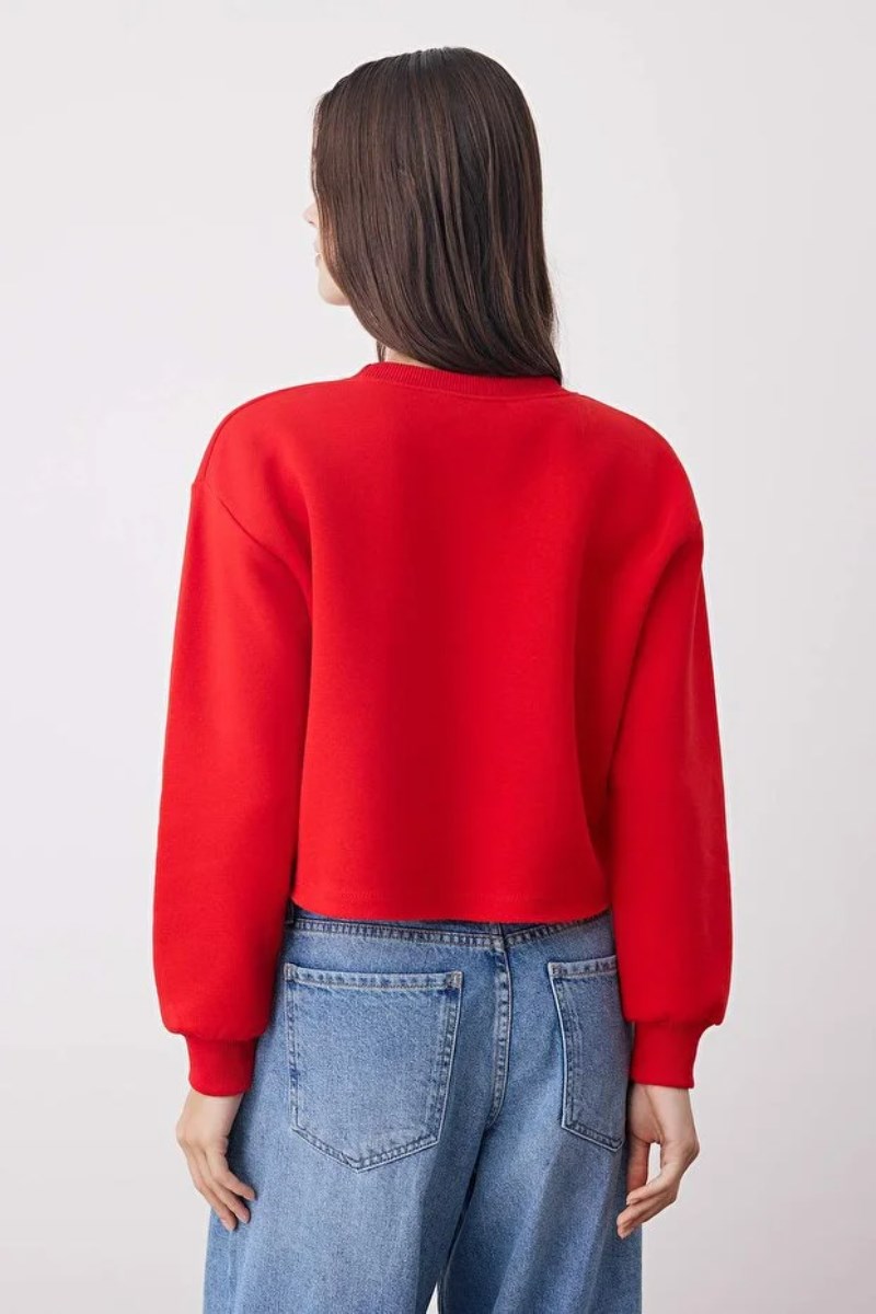 Bisiklet Yaka Şardonlu İki İplik Crop SweatKADIN SWEATSHİRT
