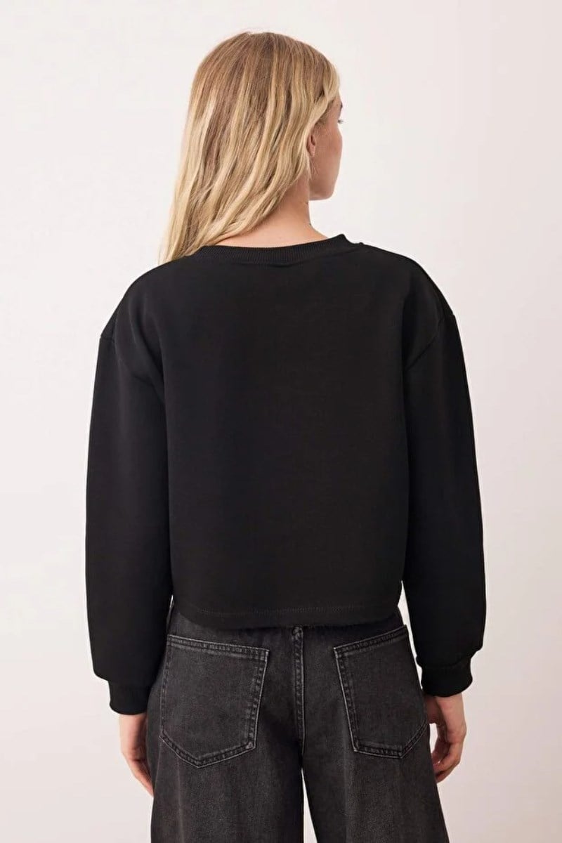 Bisiklet Yaka Şardonlu İki İplik Crop SweatKADIN SWEATSHİRT