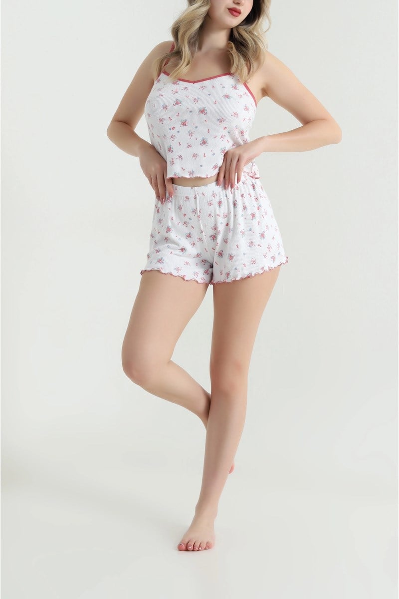 Çiçek Desen Şortlu Pijama TakımıKADIN PİJAMA TAKIMI