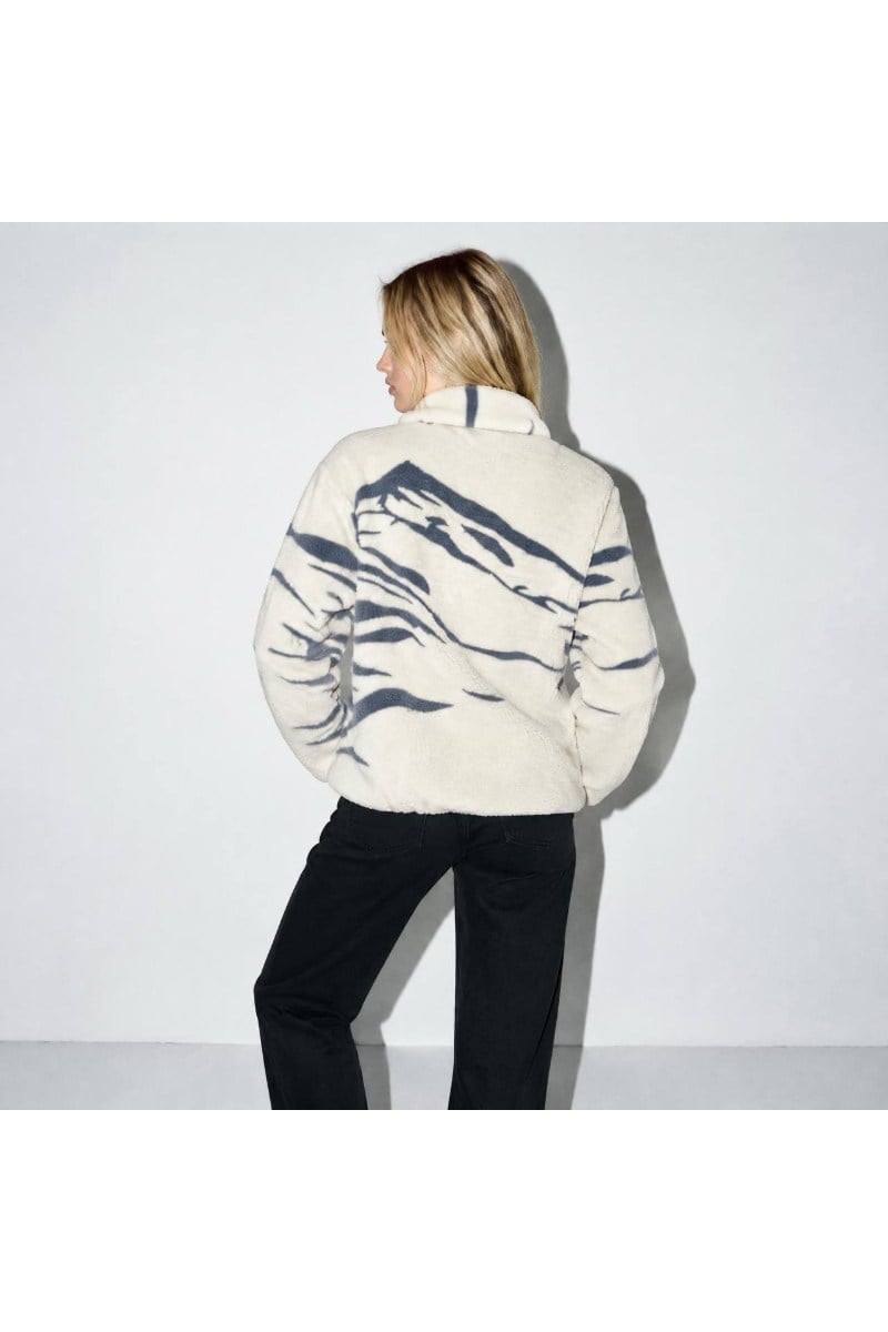 Desenli Dik Yaka Yarım Fermuarlı Cepli Polar SweatshirtKADIN SWEATSHİRT